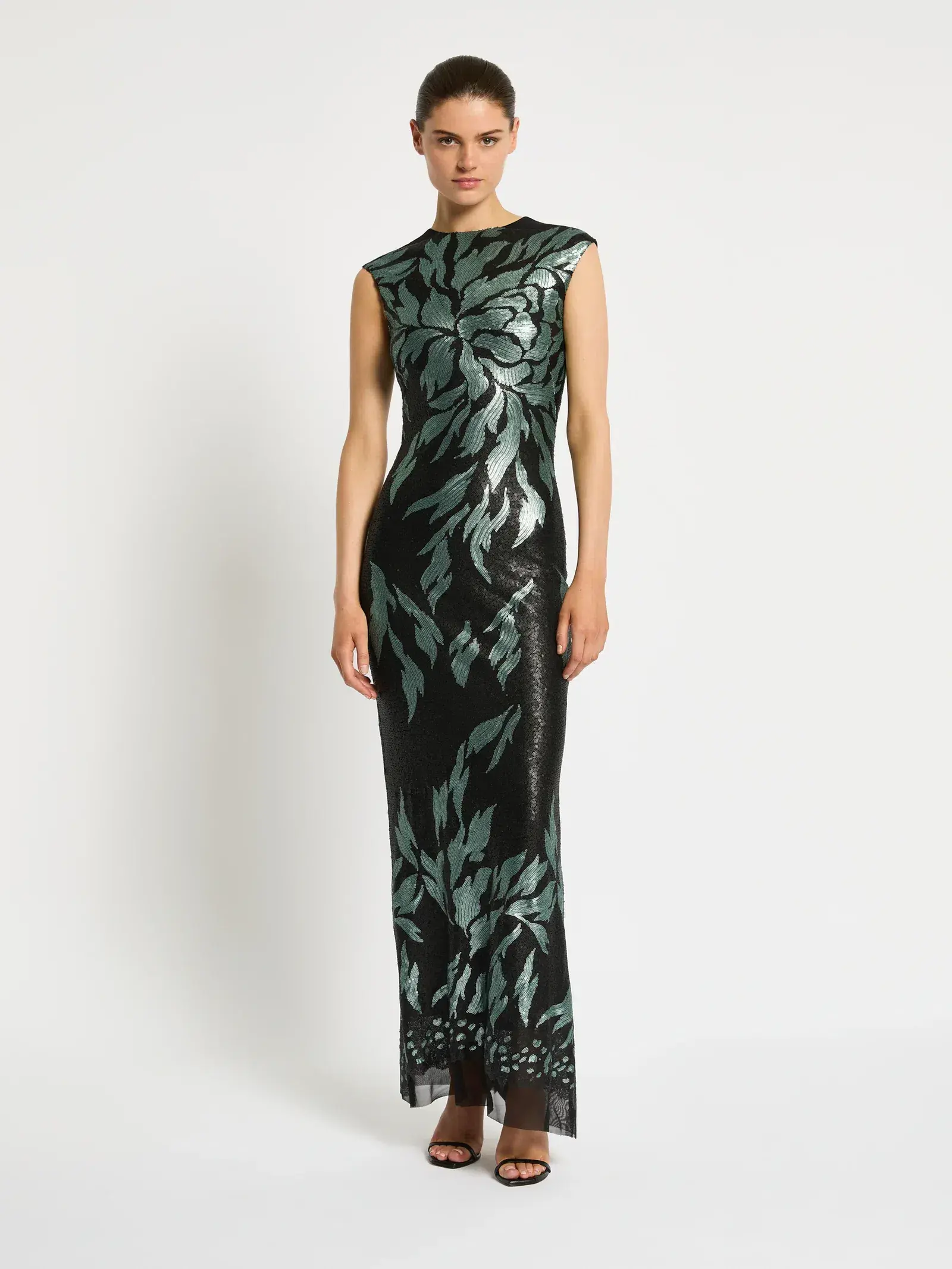 Moss & Spy Larissa Gown Black Mint Sequin Midi Dress Size 12 - Image 1