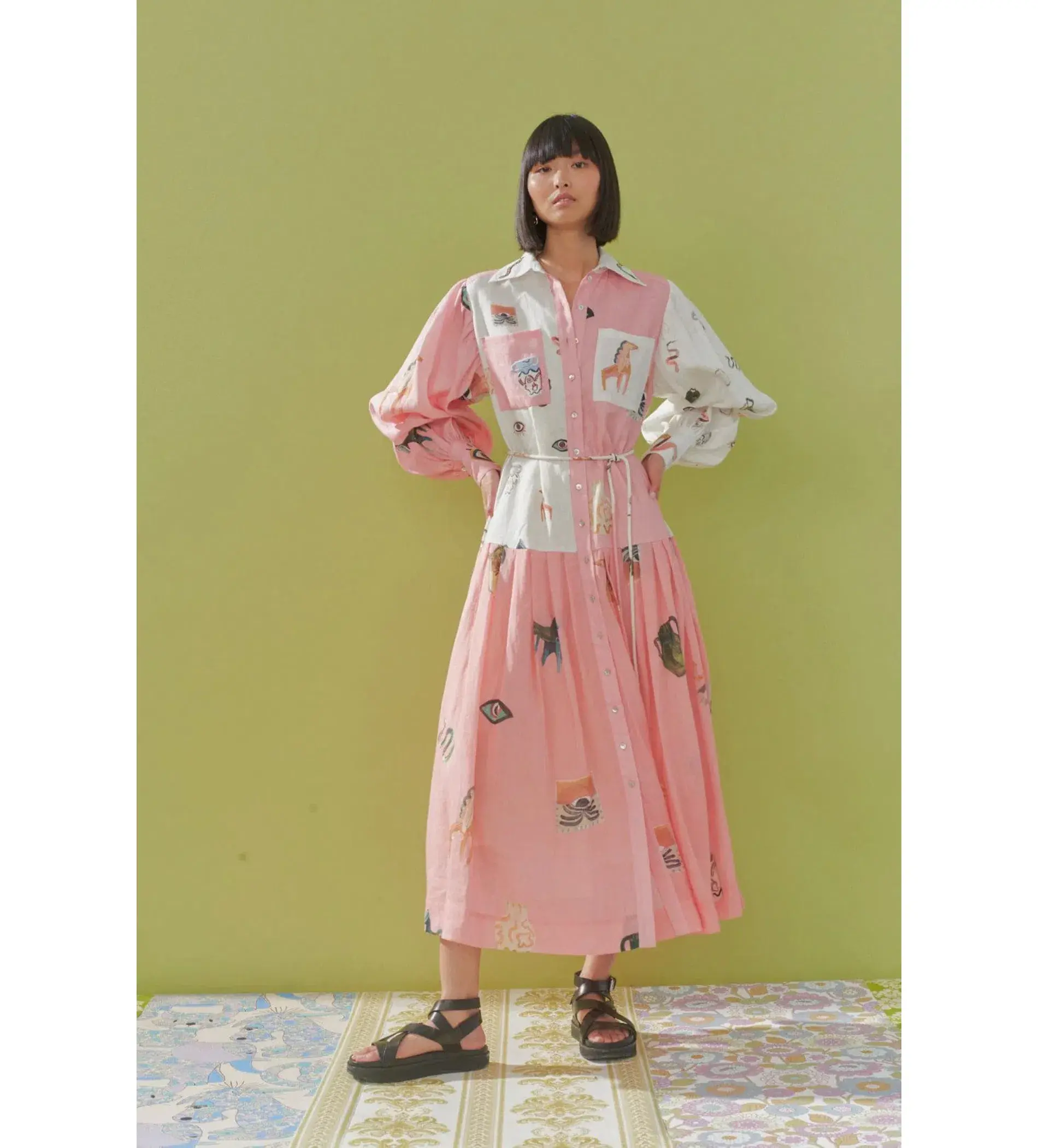 Alemais Cleo Patchwork Midi Shirtdress Multi Print Size AU 12  - Image 1