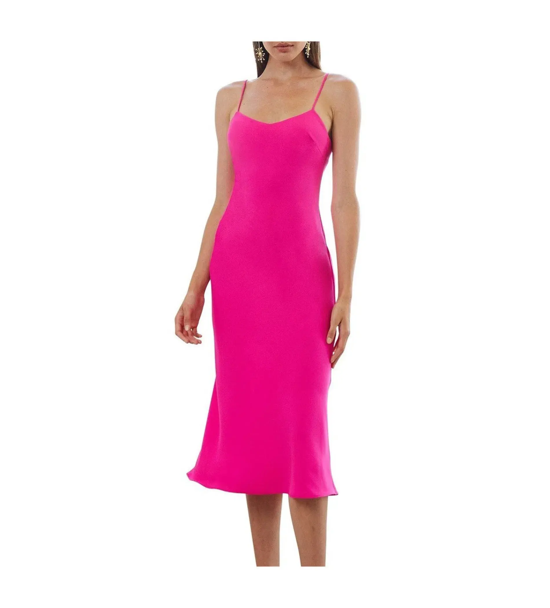 By Johnny Neon Bias Slip Midi Dress Pink Size AU 10 - Image 3