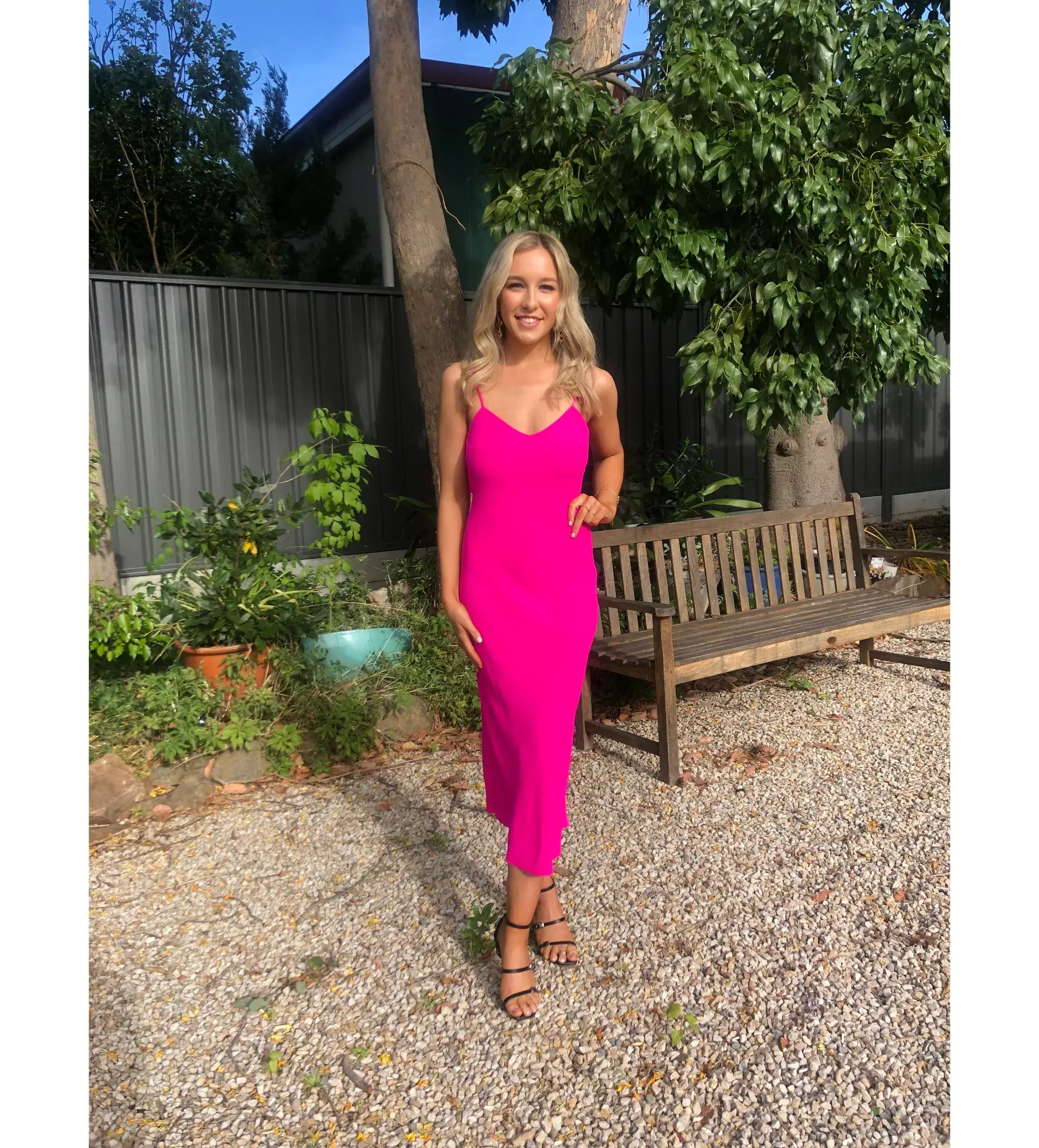 By Johnny Neon Bias Slip Midi Dress Pink Size AU 10 - Image 2