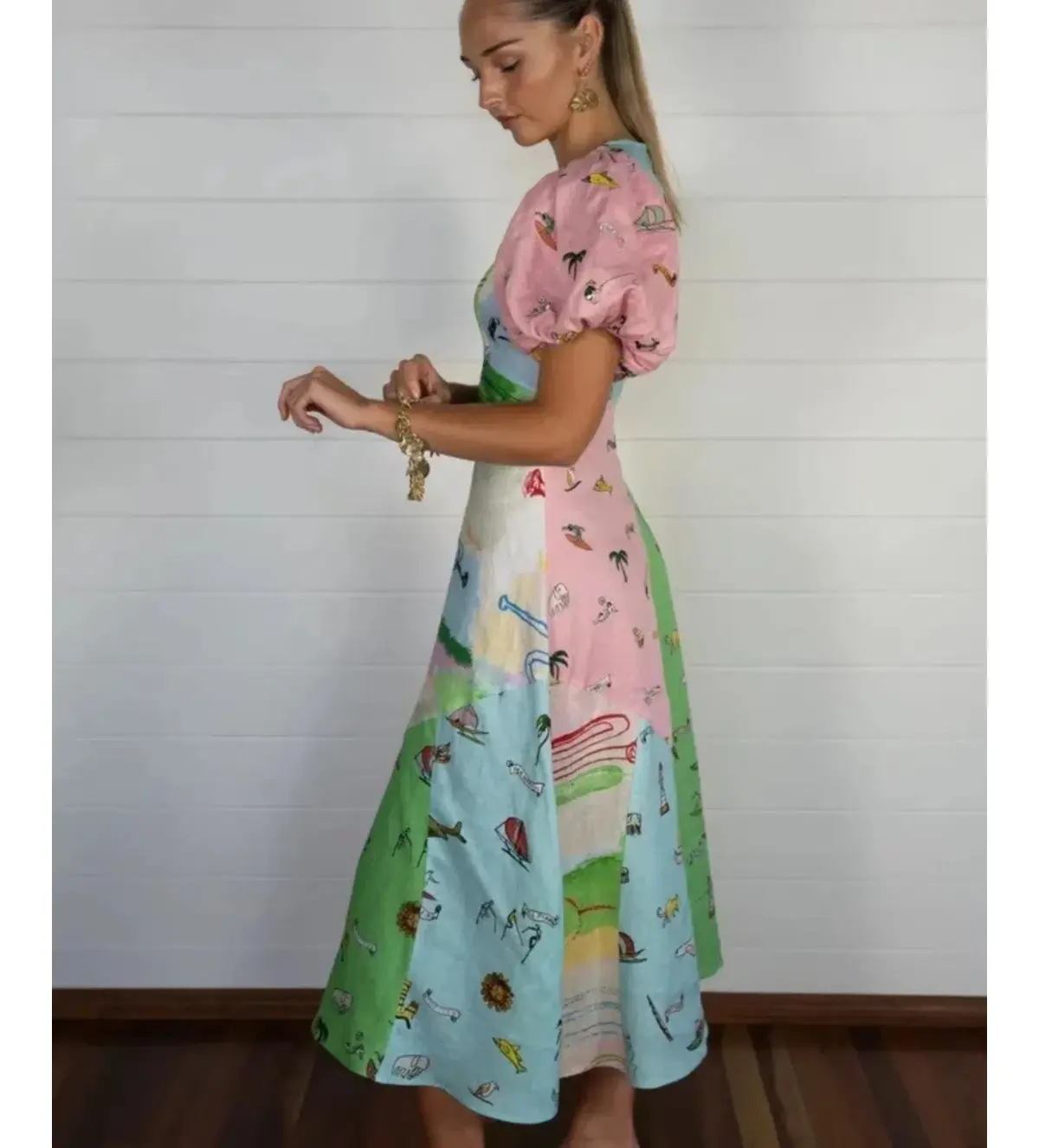 Alemais Jet Midi Dress Multi Print Size AU 8 - Image 4
