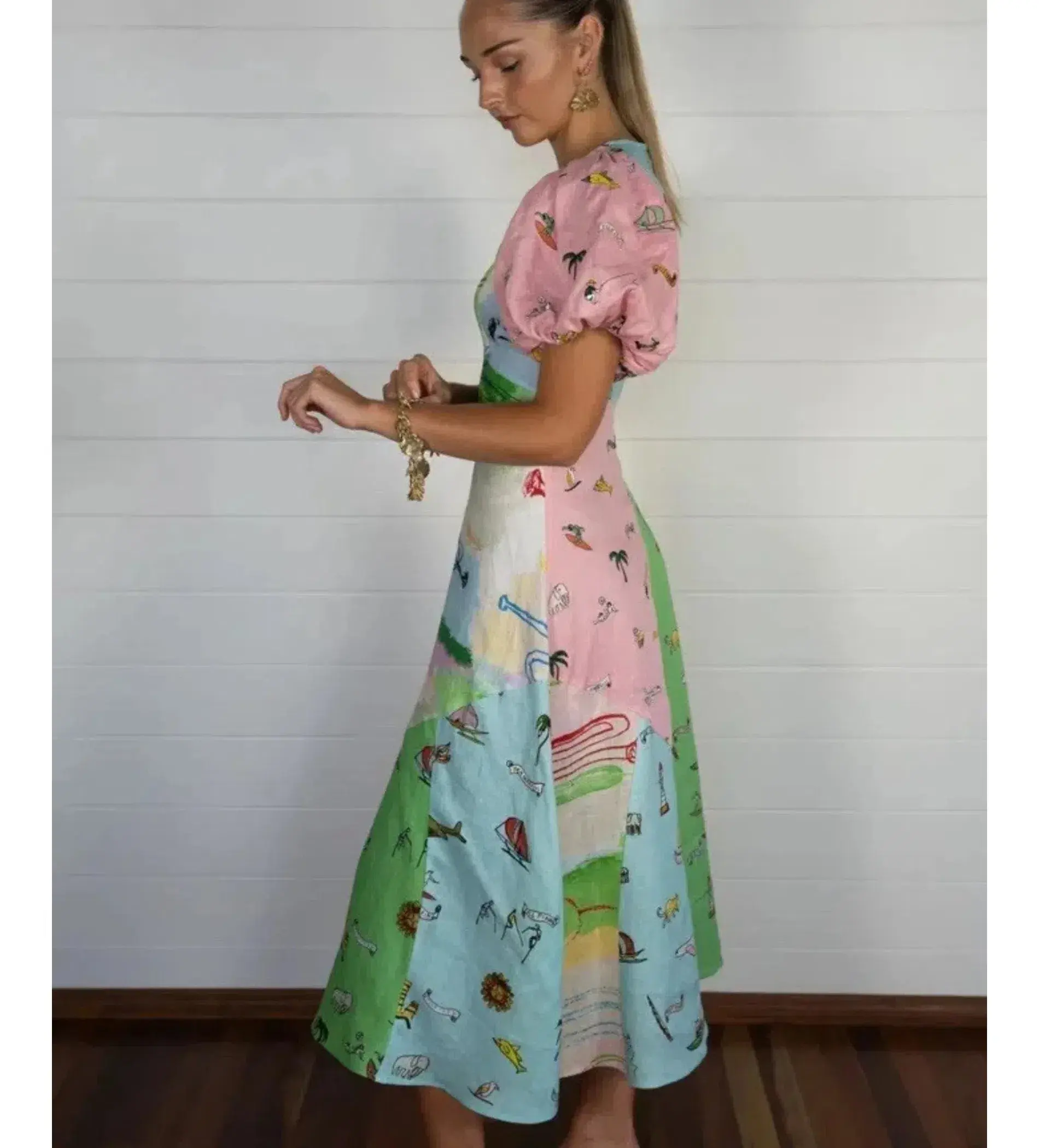 Alemais Jet Midi Dress Multi Print Size AU 8 - Image 4