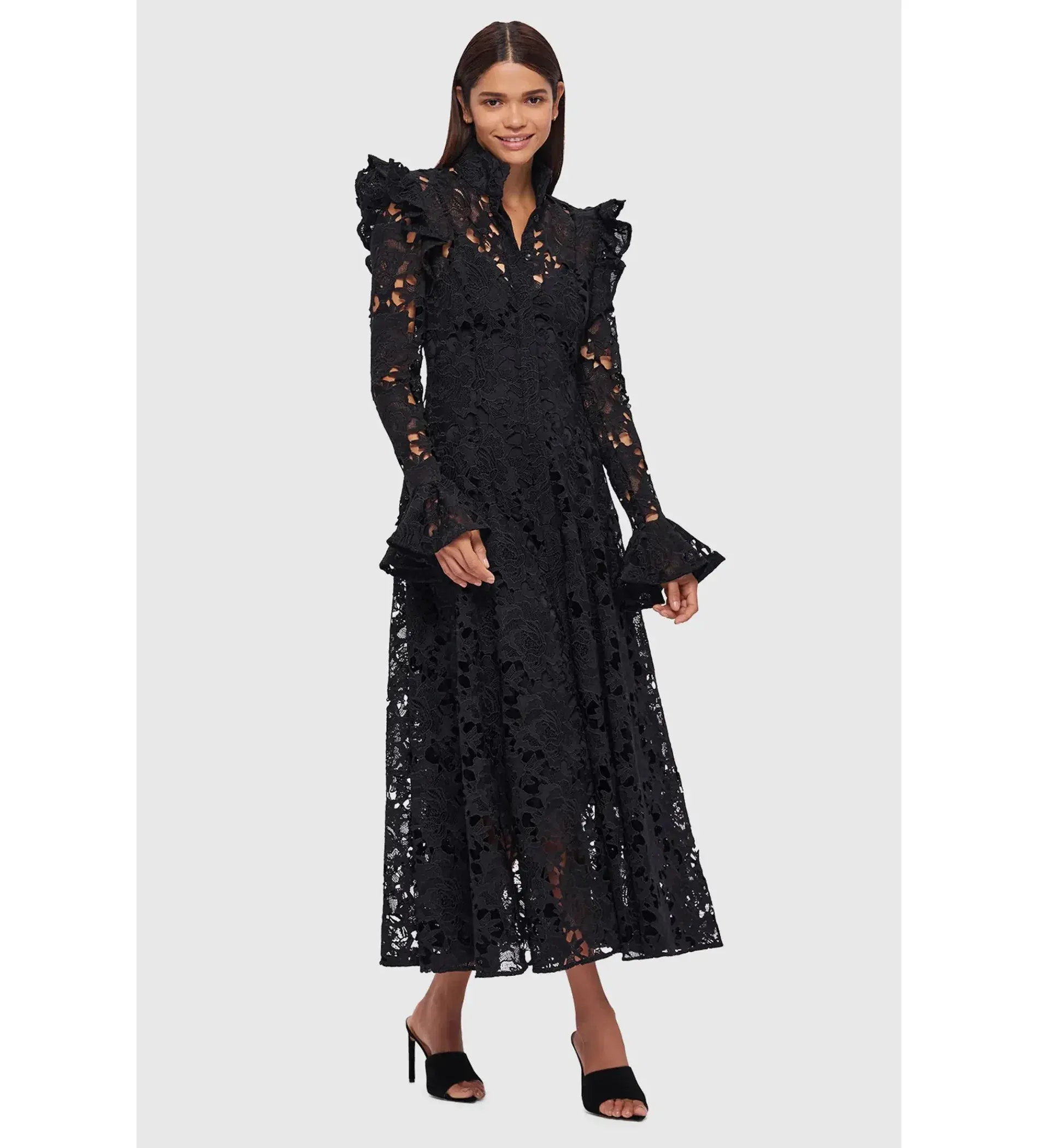 Leo Lin Aliyah Butterfly Sleeve Midi Dress Black Size 8 - Image 1