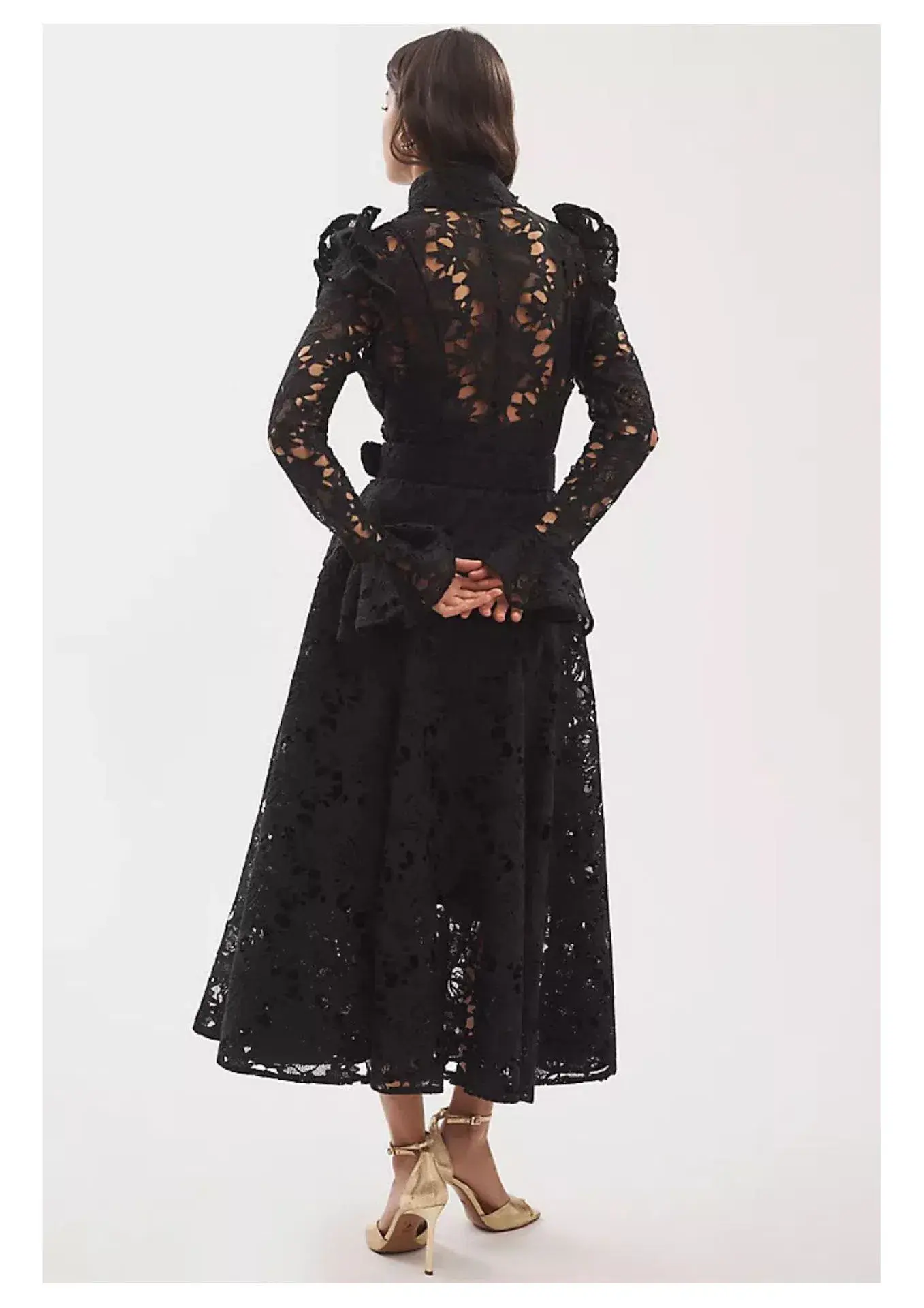 Leo Lin Aliyah Butterfly Sleeve Lace Midi Dress in Black Size 10 - Image 2