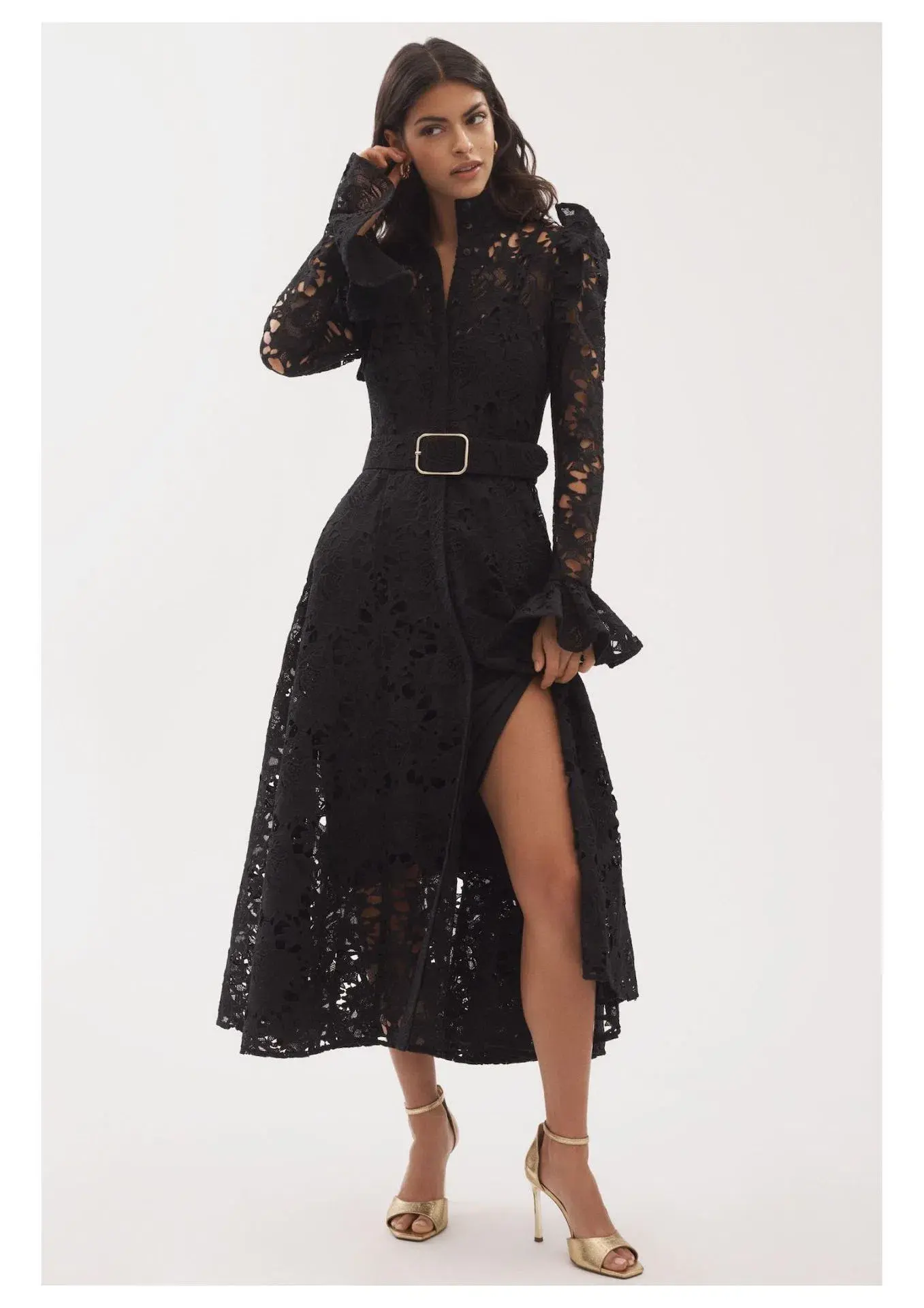 Leo Lin Aliyah Butterfly Sleeve Lace Midi Dress in Black Size 10 - Image 1
