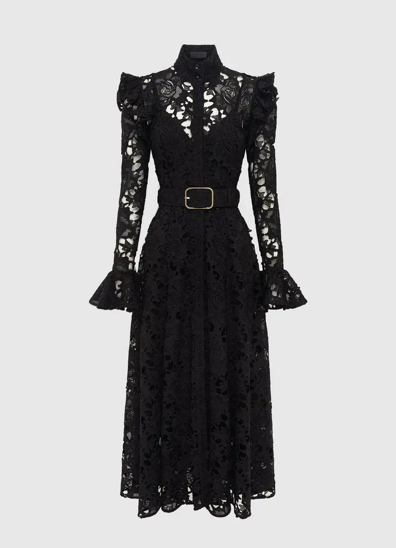 Leo Lin Aliyah Butterfly Sleeve Lace Midi Dress in Black Size 10 - Image 3