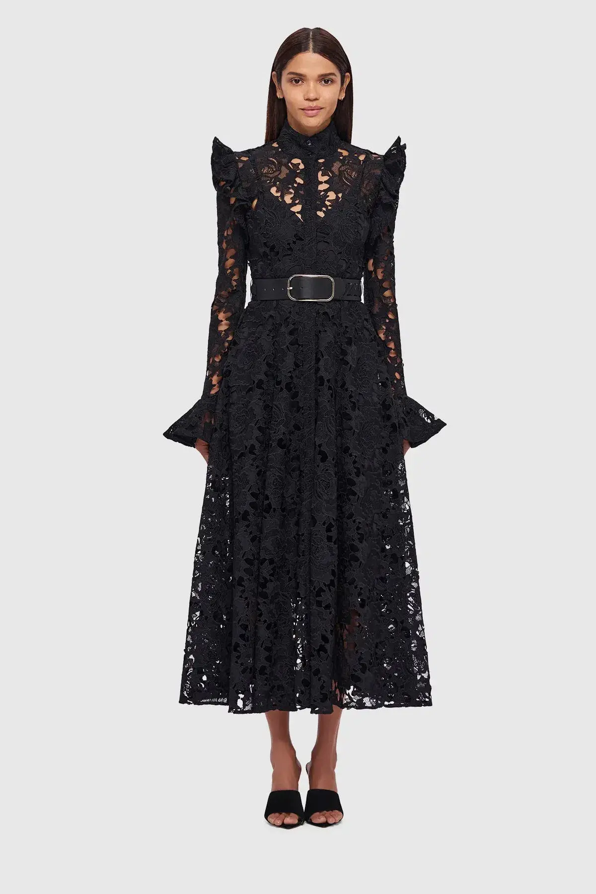 Leo Lin Aliyah Butterfly Sleeve Midi Dress Black Size AU 12 - Image 1