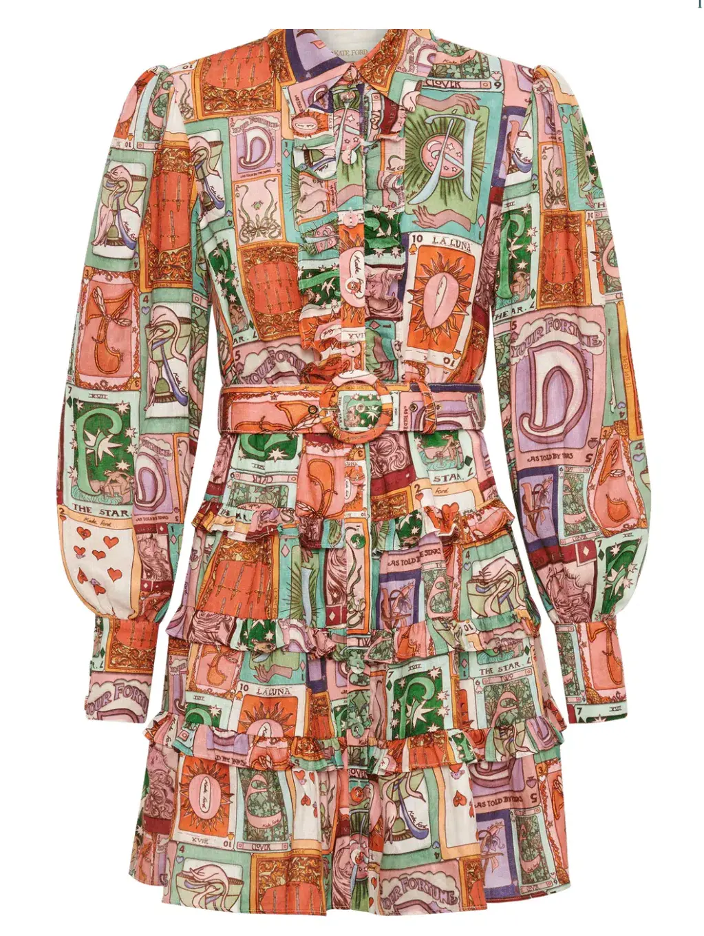 Kate Ford Cairo Frill Layered Mini Dress Wheel of Fortune Size 4 / AU 14 - Image 5