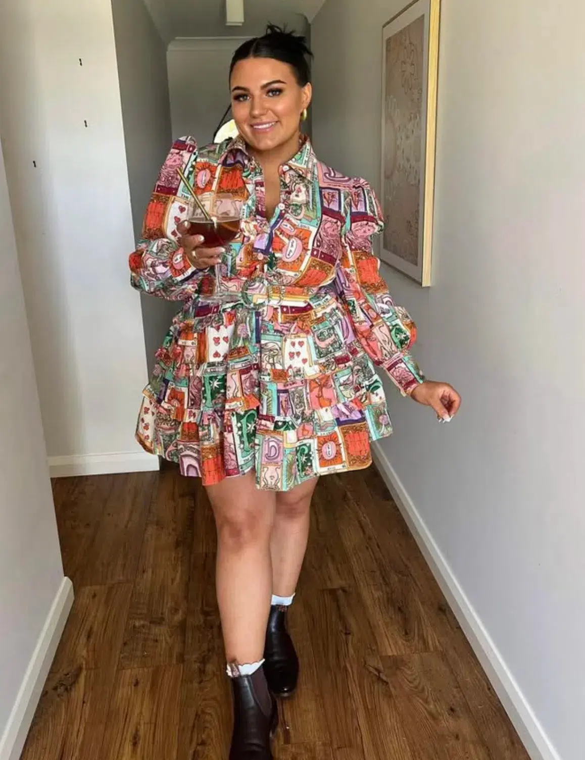 Kate Ford Cairo Frill Layered Mini Dress Wheel of Fortune Size 4 / AU 14 - Image 4