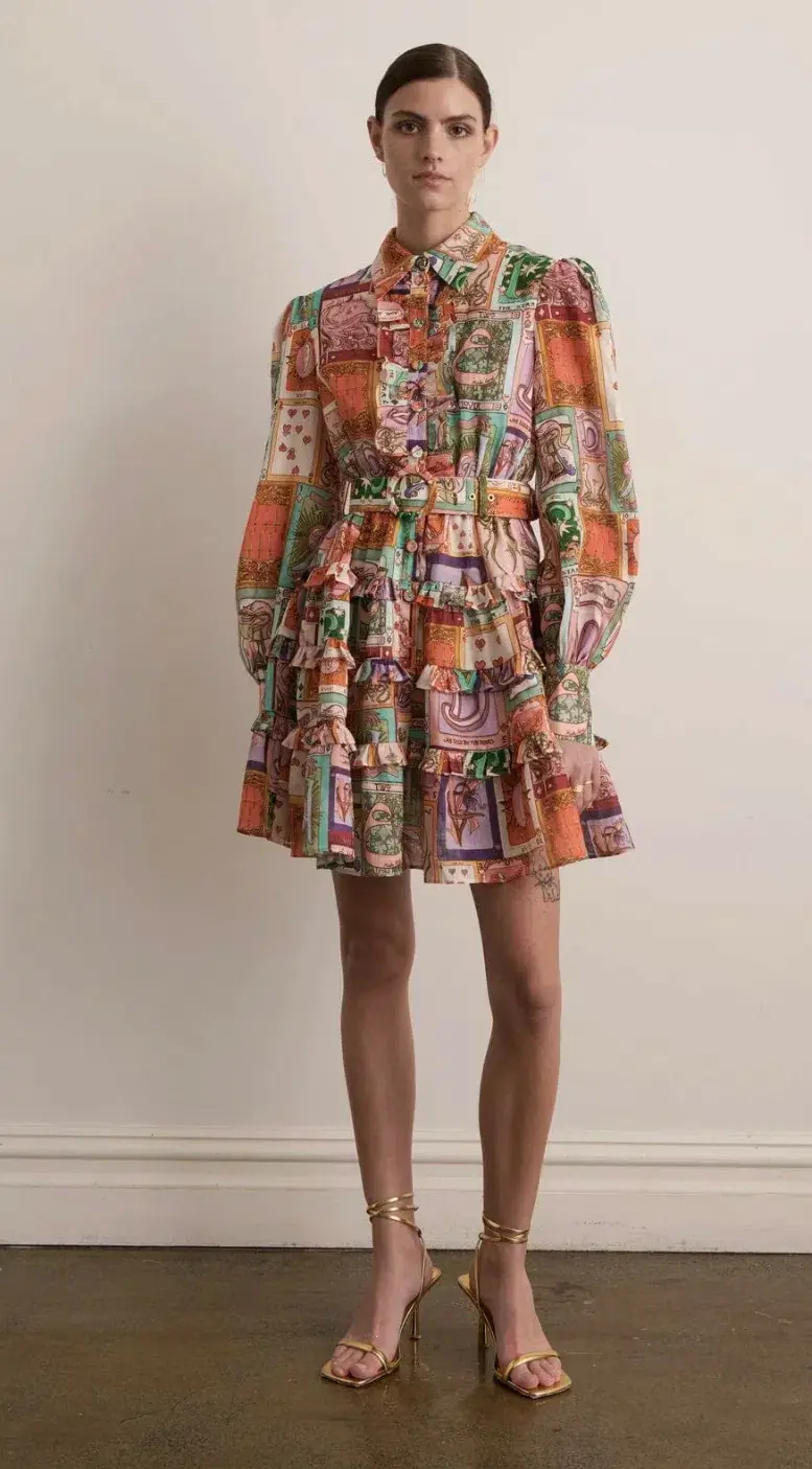 Kate Ford Cairo Frill Layered Mini Dress Wheel of Fortune Size 4 / AU 14 - Image 1