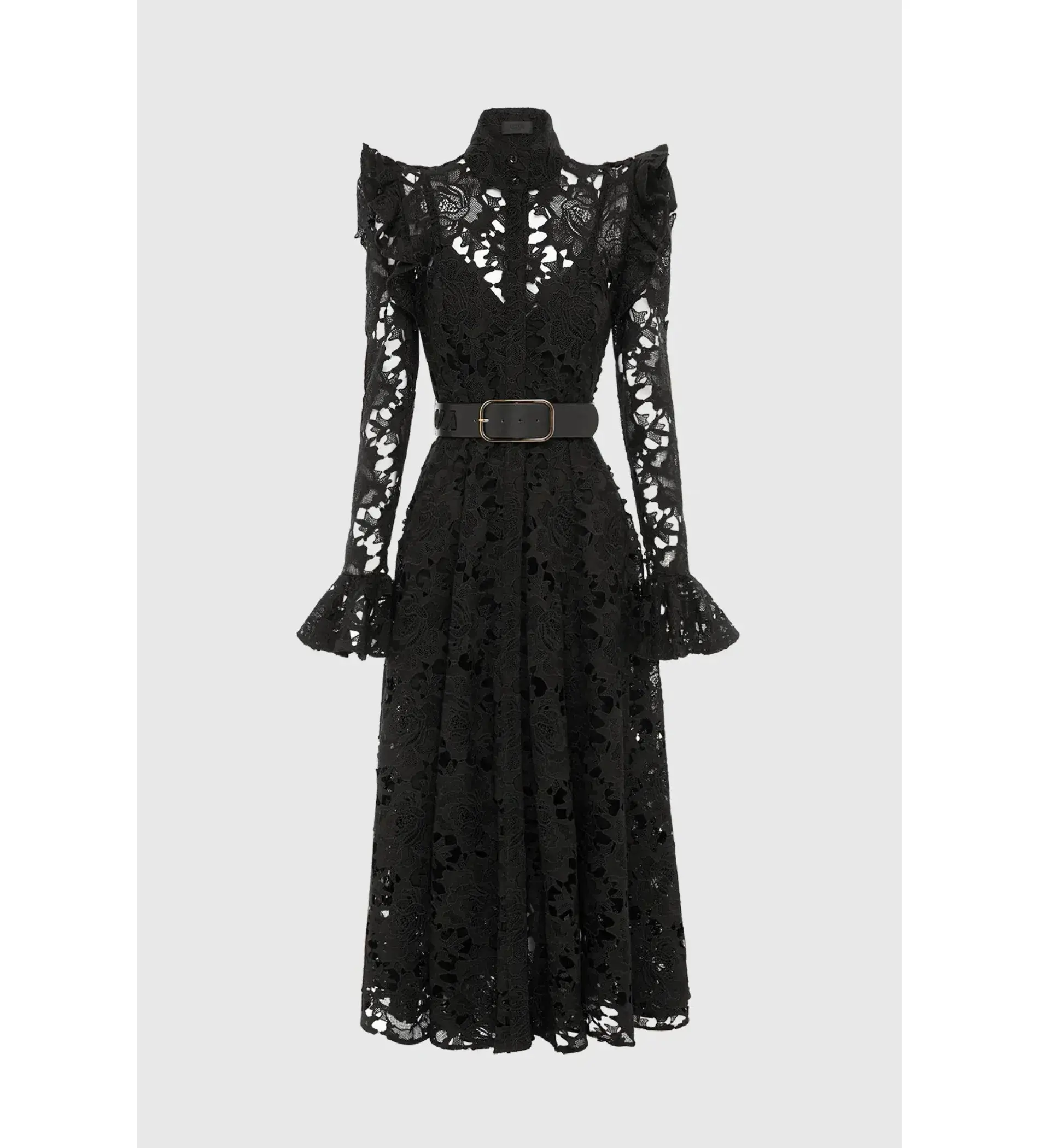 Leo Lin Lace Butterfly Sleeve Midi Dress Ebony Size AU 14 - Image 6