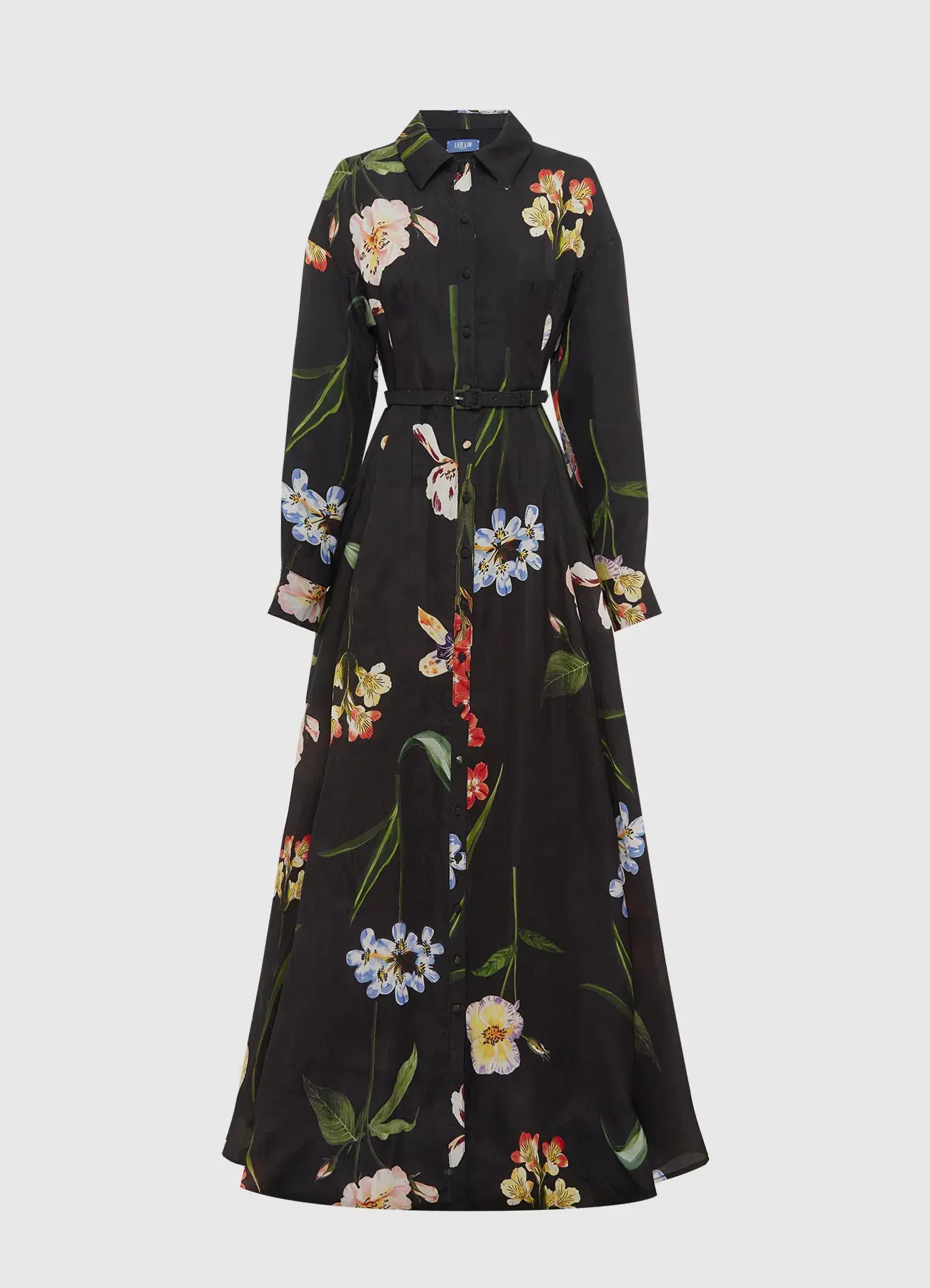 Leo Lin Josephine Silk Gown Black Floral Size 12 - Image 1
