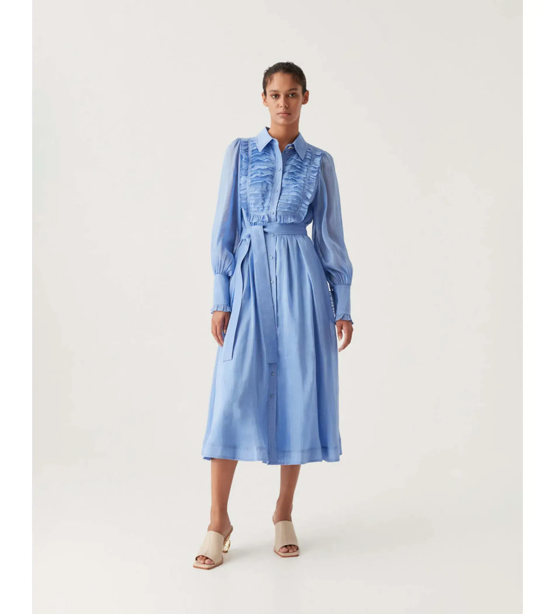 Aje Iris Pleated Bib Midi Dress in Mist Blue Size M / AU 10 - Image 1