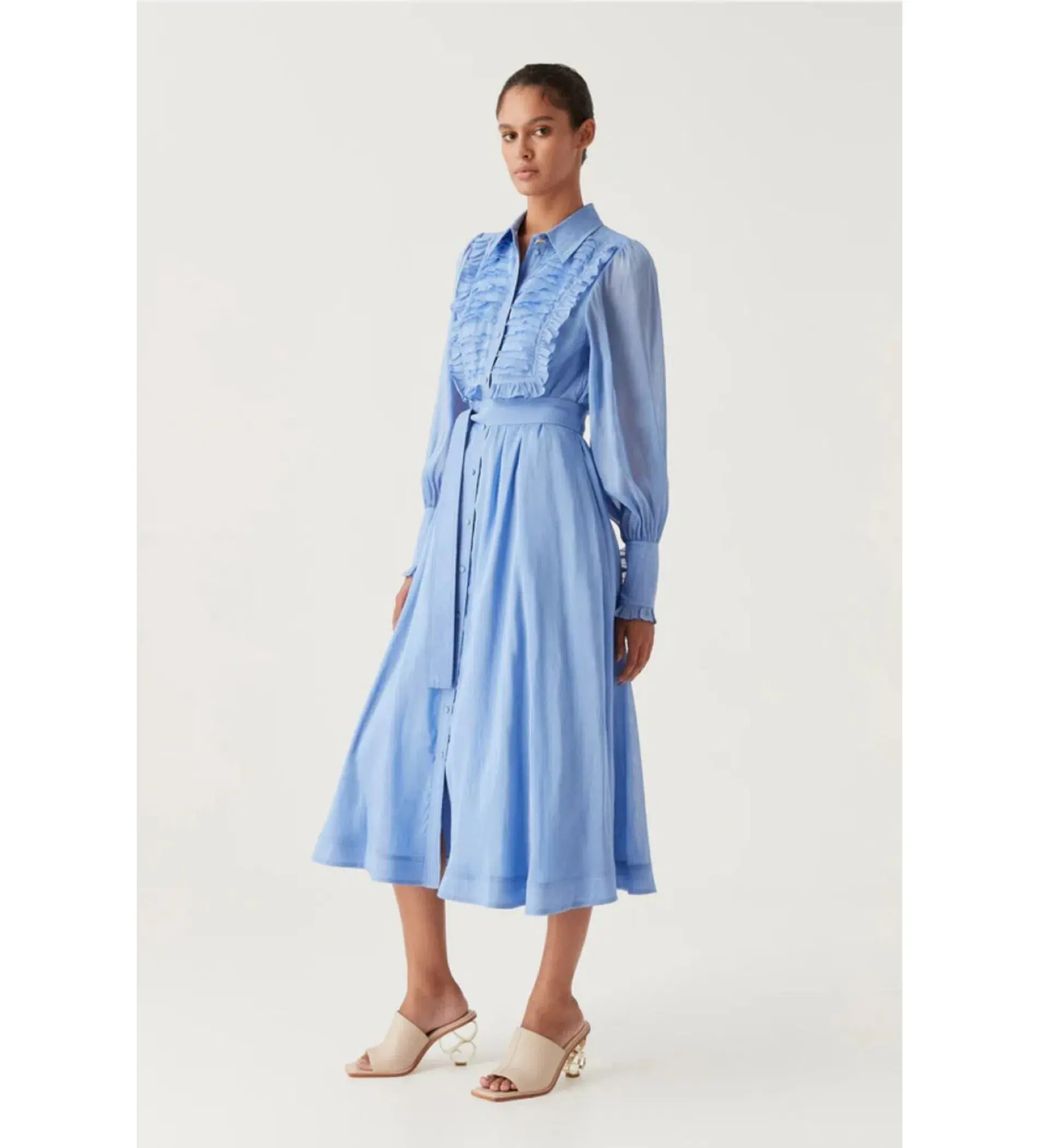 Aje Iris Pleated Bib Midi Dress in Mist Blue Size M / AU 10 - Image 2