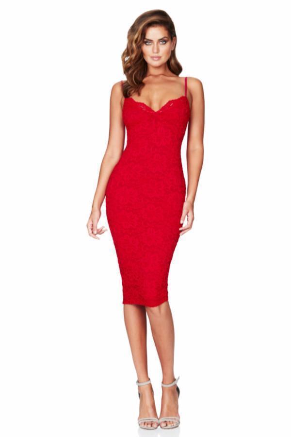 Love Nookie Paris Lace Midi Dress Red Size 8 - Image 1