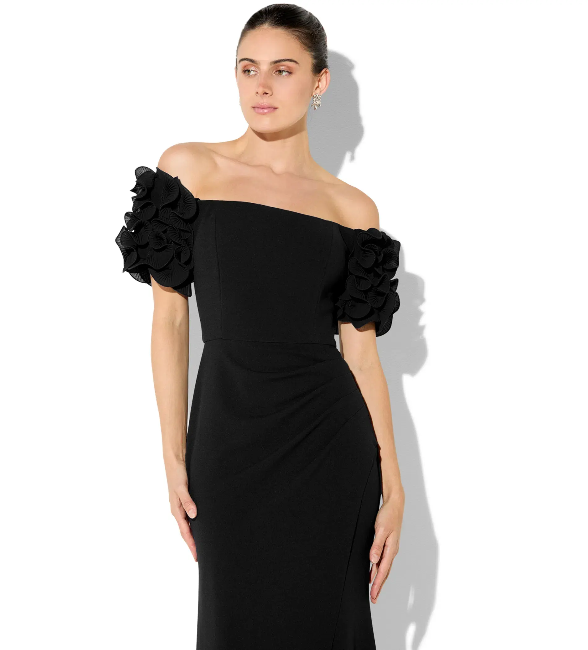 Montique Diana Ruffle Sleeve Gown in Black Size 14/L - Image 3