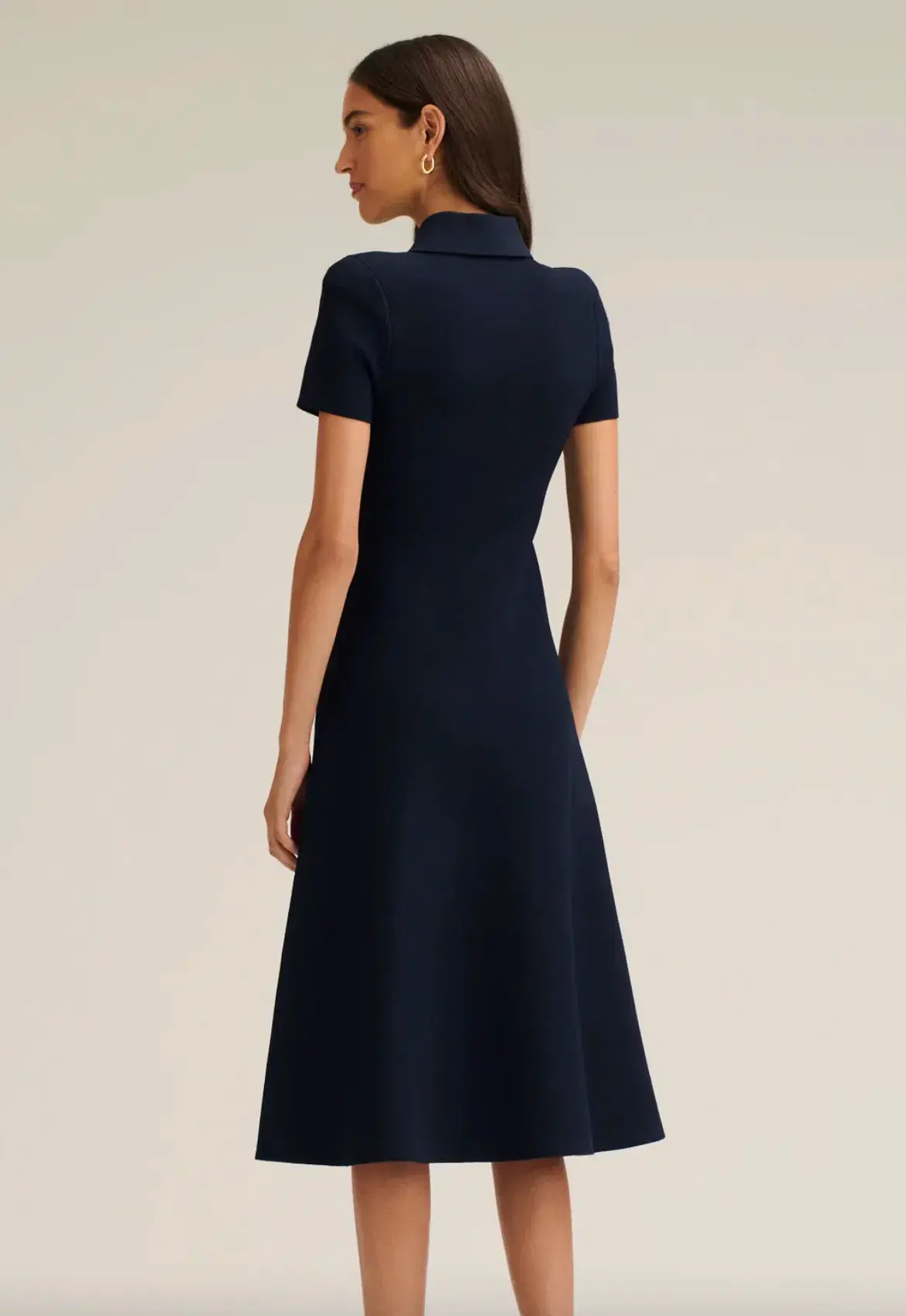 Scanlan Theodore Crepe Knit Poppy Shirt Midi Dress in Navy Size 10 - Image 3