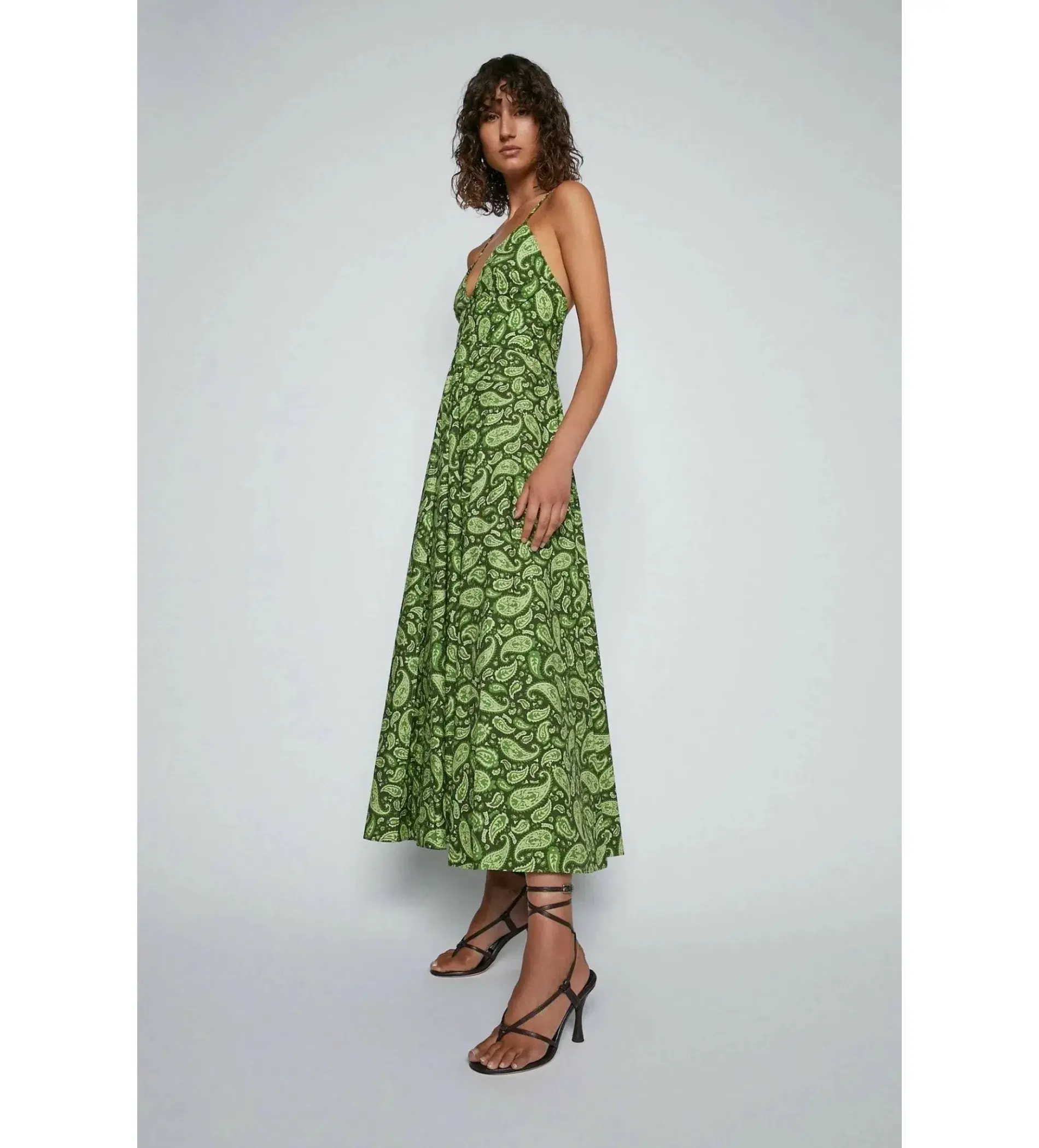 Scanlan Theodore Cotton Paisley Shoestring Dress in Green Size AU 8 - Image 3