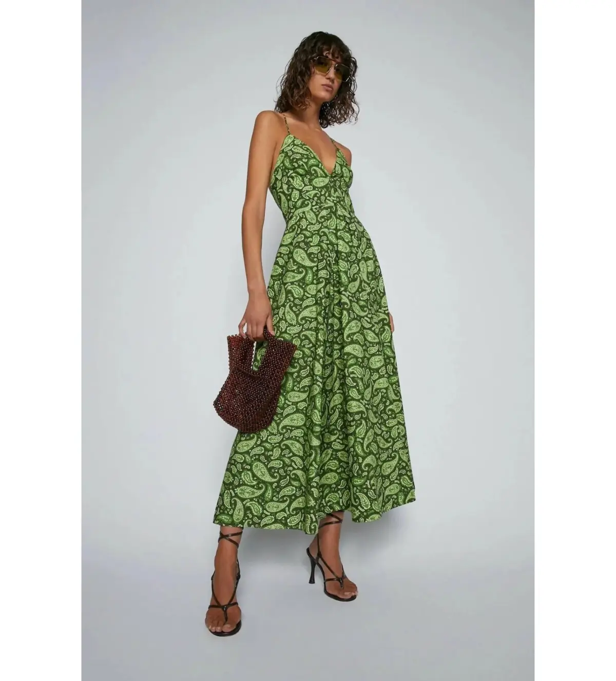 Scanlan Theodore Cotton Paisley Shoestring Dress in Green Size AU 8 - Image 2