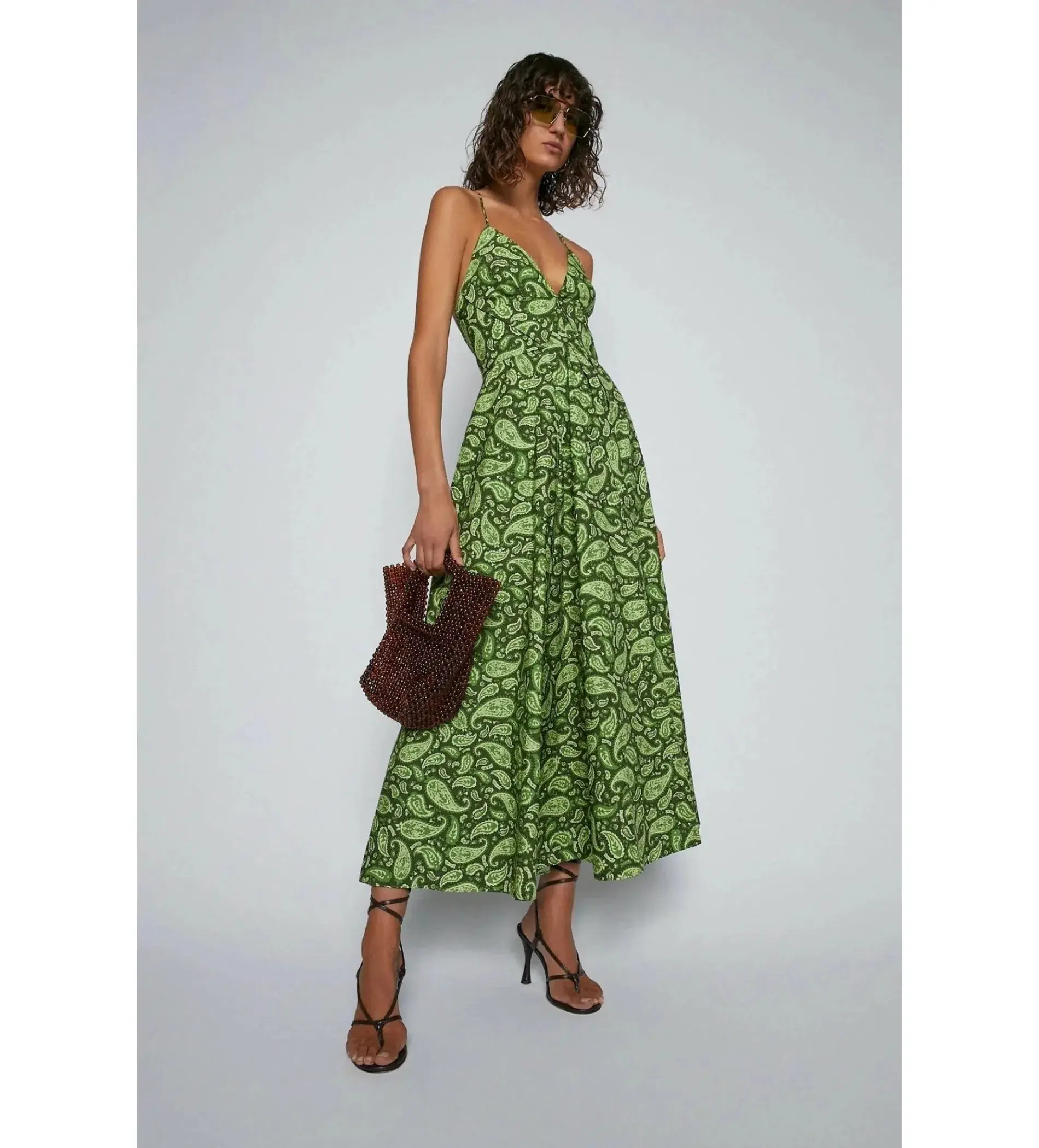 Scanlan Theodore Cotton Paisley Shoestring Dress in Green Size AU 8 - Image 2