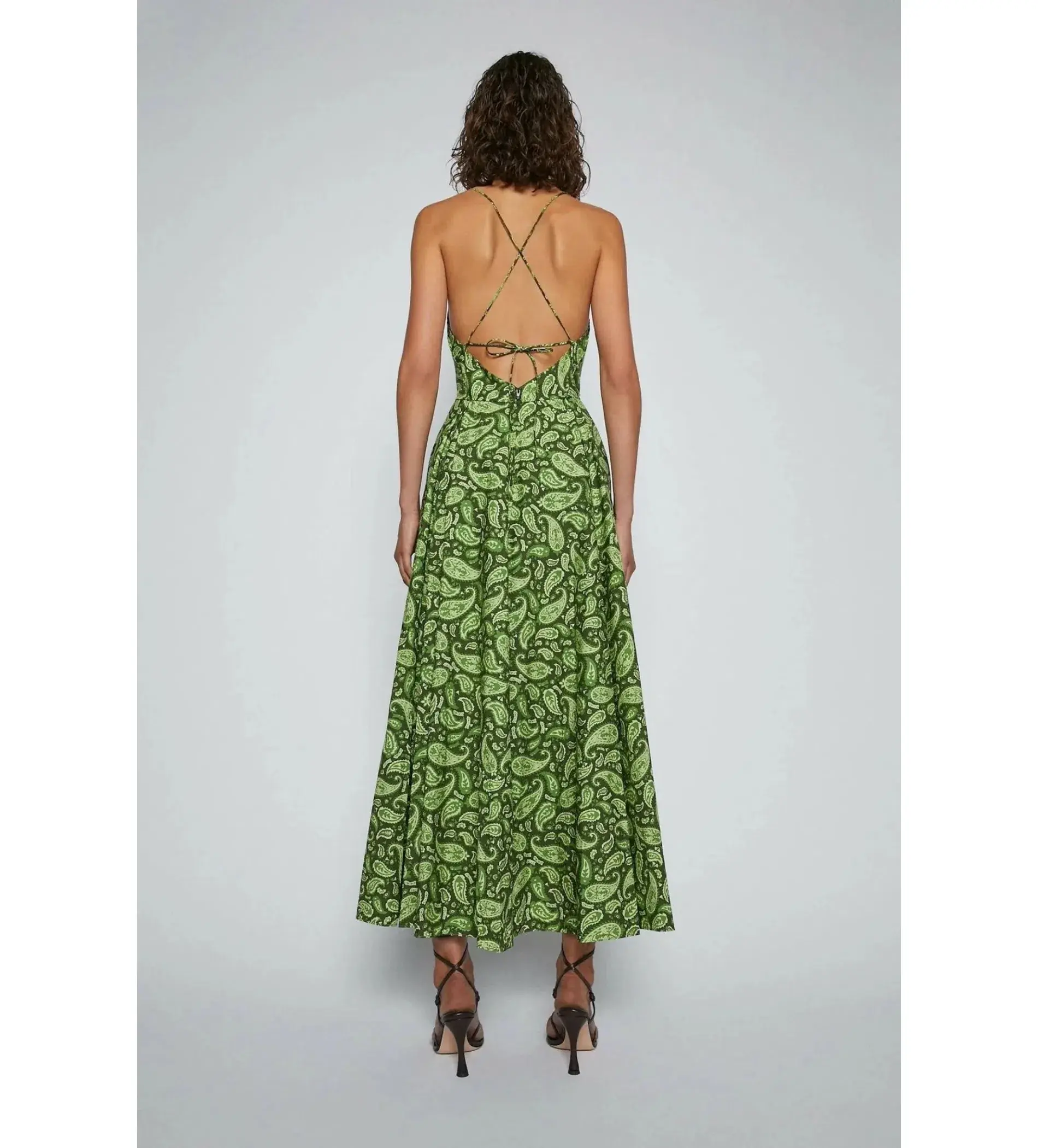 Scanlan Theodore Cotton Paisley Shoestring Dress in Green Size AU 8 - Image 4
