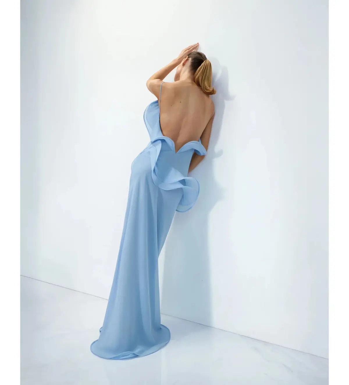 Selezza London Chiffon Maxi Dress Baby Blue Size AU 6 - Image 3