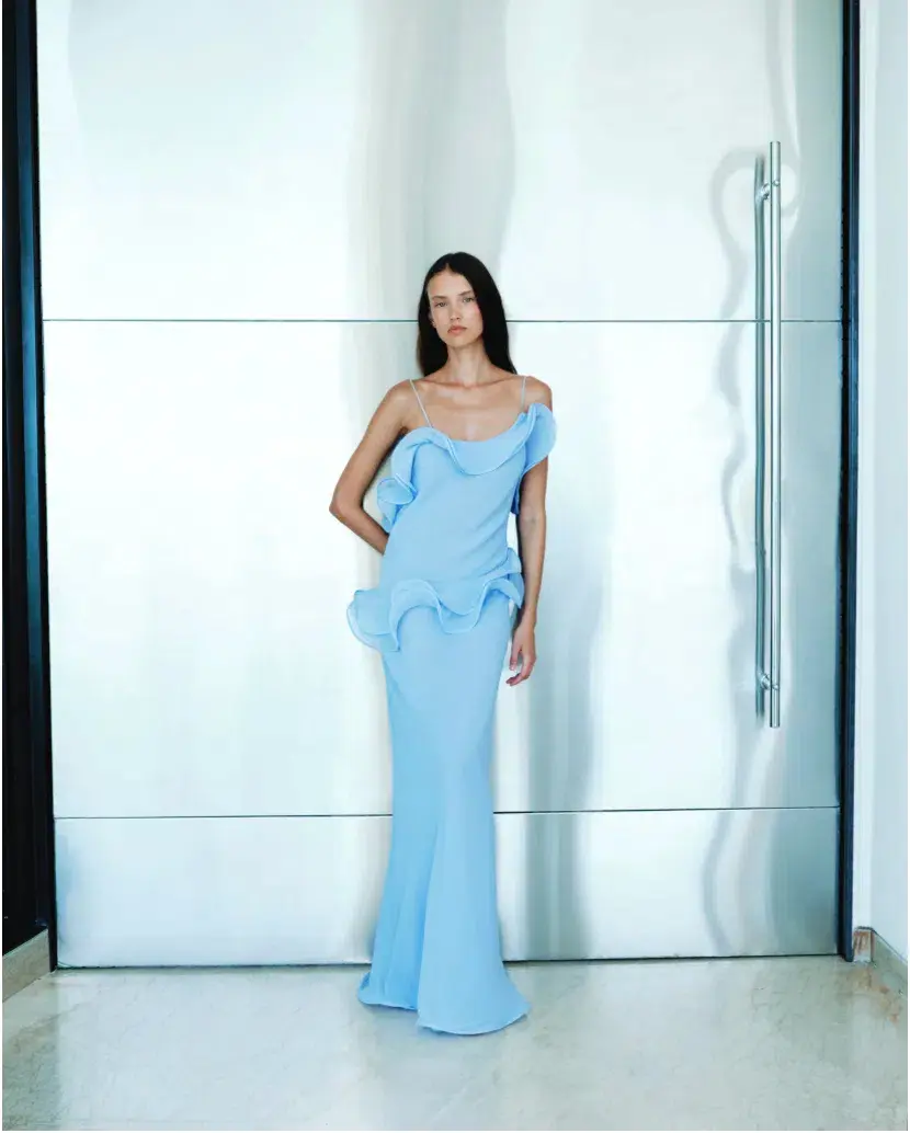 Selezza London Chiffon Maxi Dress Blue Size AU 8 - Image 5