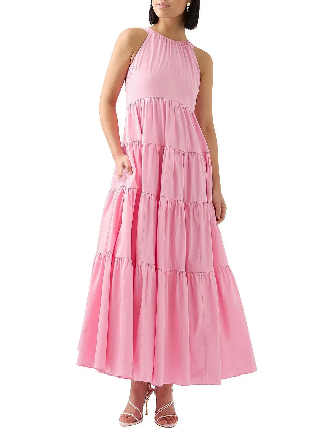 Aje Marguerite Tie Back Cotton Maxi Dress Pink Size 8 - Image 1