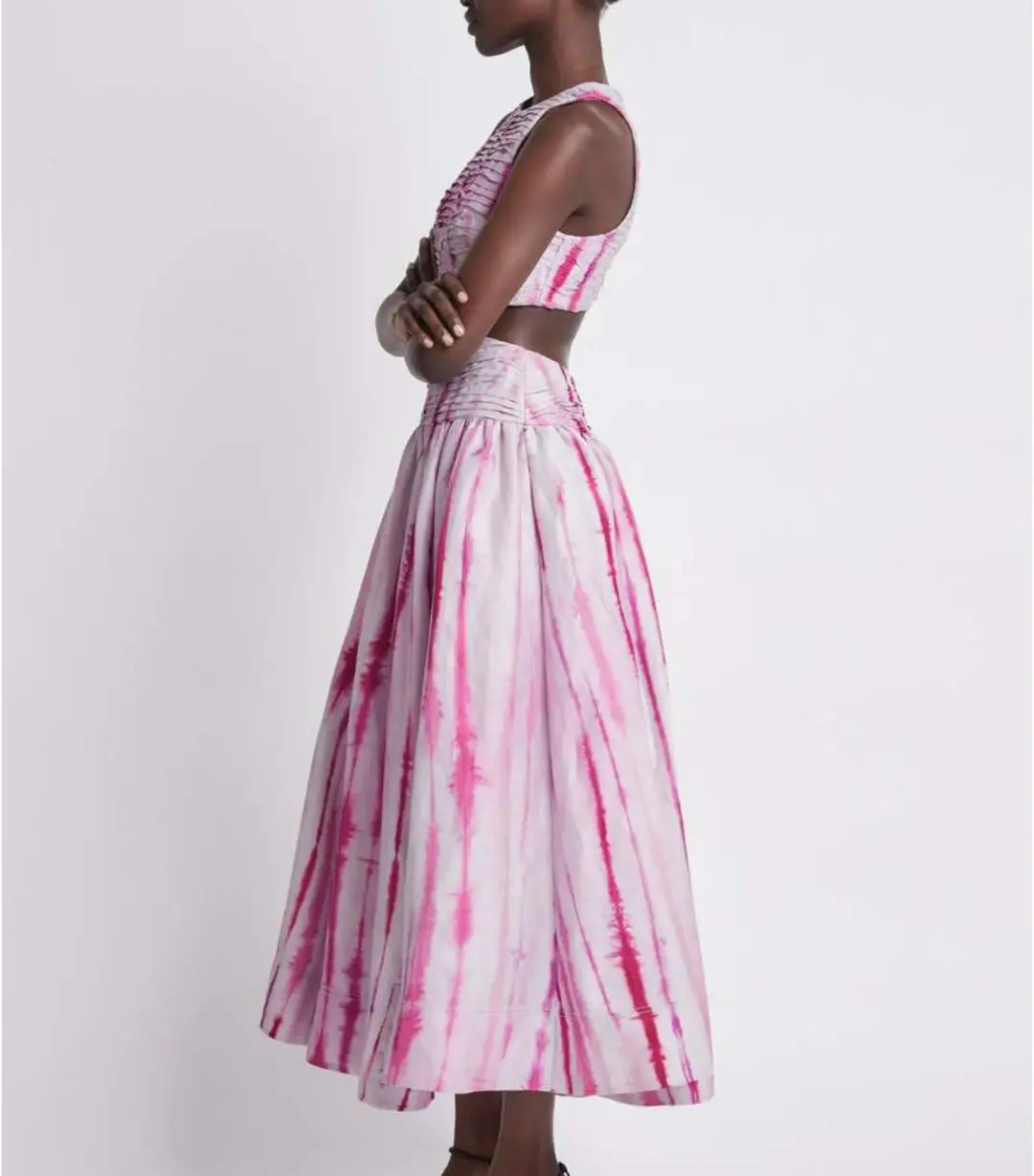 Aje Introspect Ripple Cut Out Midi Dress in Ripple Tie Dye Size AU 6 for rent on The Volte - main image