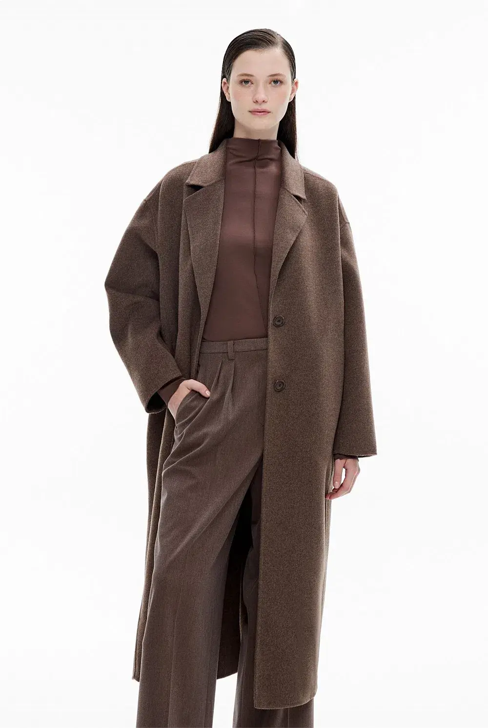 Witchery Double Faced Coat in Brown One Size  - Image 2