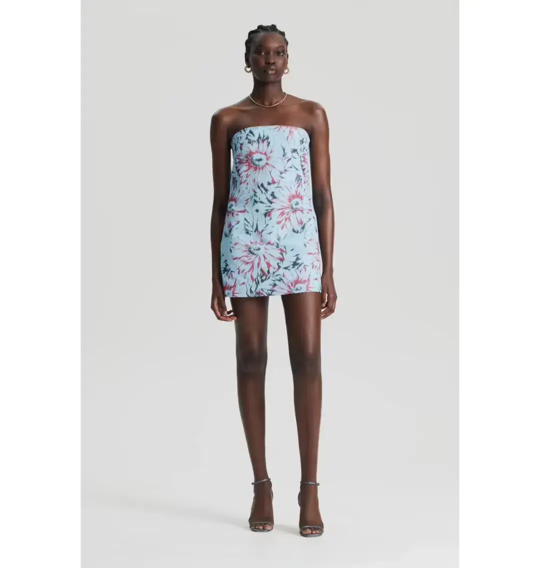 Scanlan Theodore Floral Taffeta Mini Dress in Ice Blue Size 6/XS  - Image 1