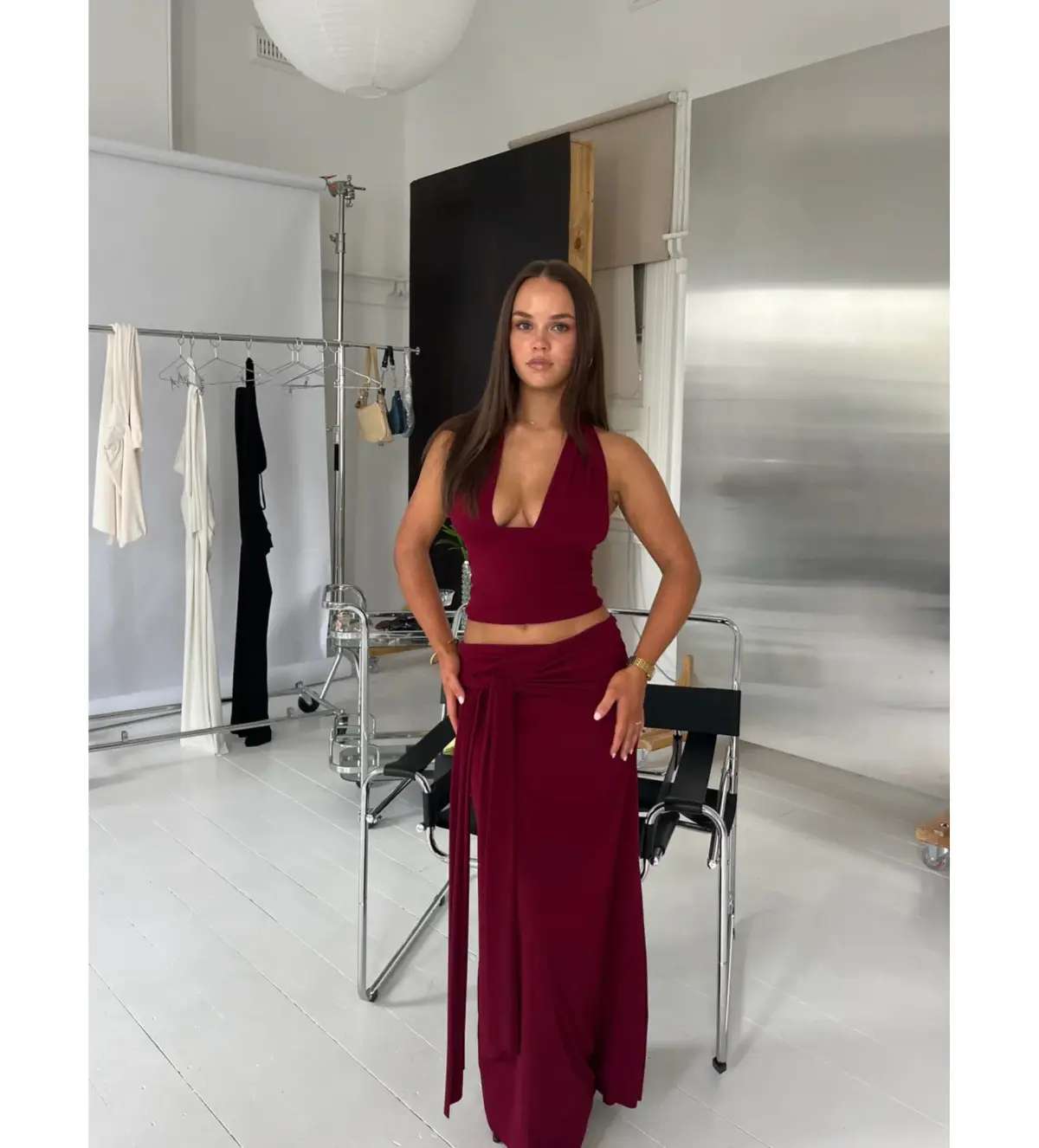 LaMarie Sofia Halter Top and Low Rise Sash Maxi Skirt Set Wine Size XS -S/AU 6 - 8 - Image 2
