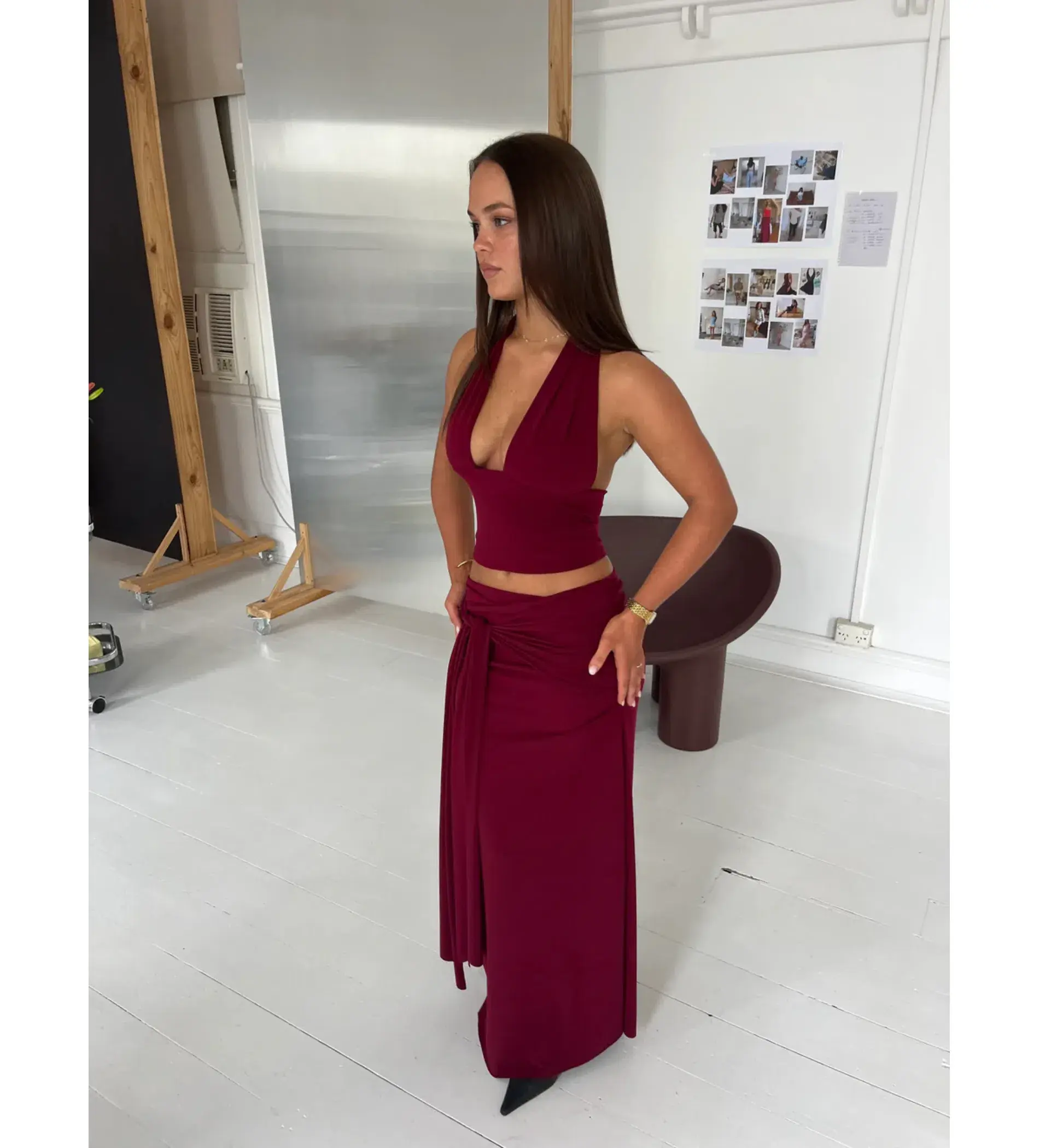 LaMarie Sofia Halter Top and Low Rise Sash Maxi Skirt Set Wine Size XS -S/AU 6 - 8 - Image 3