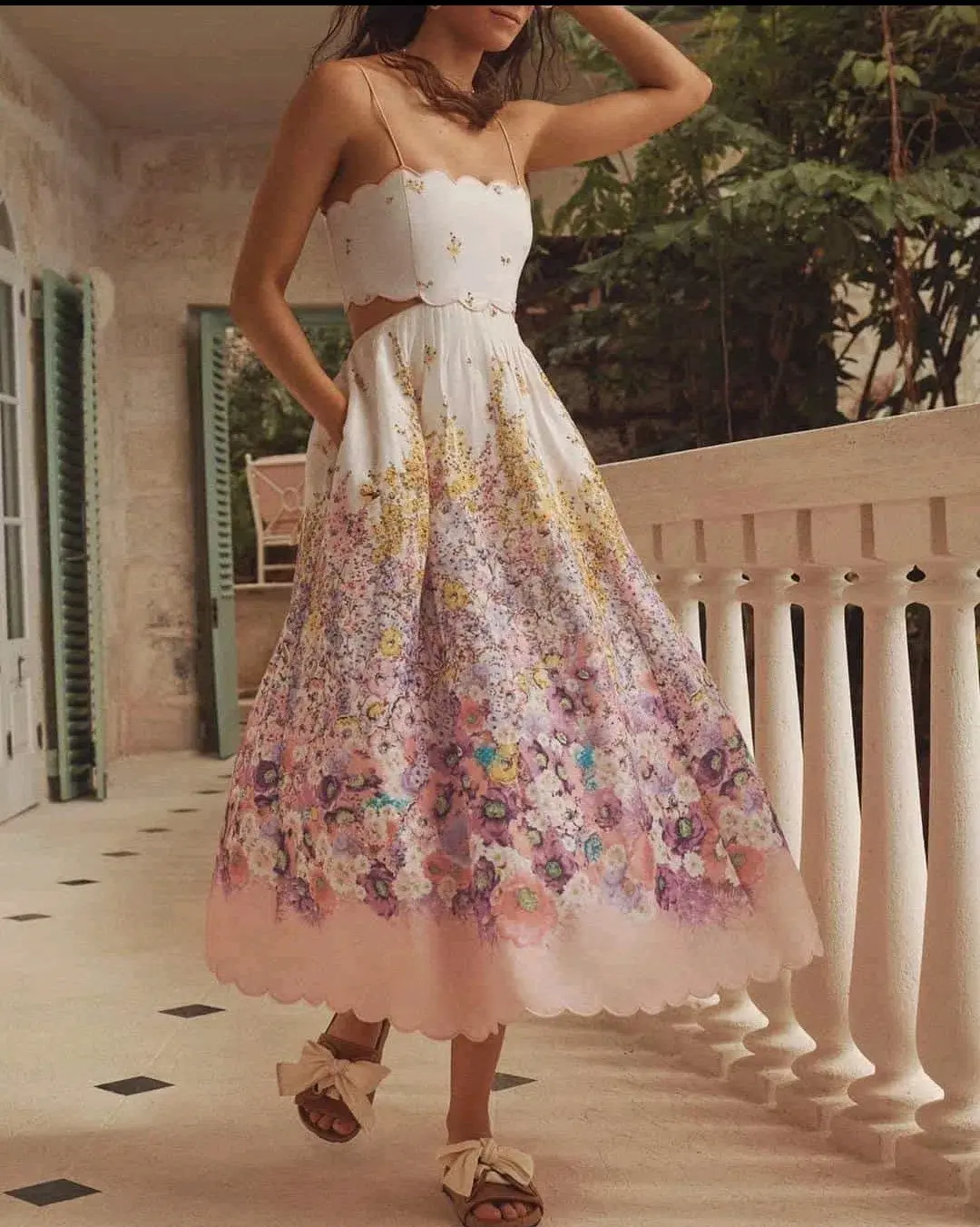 Zimmermann Jude Scallop Midi Dress in Peach Gradient Floral Size 3 /AU 14 - Image 3