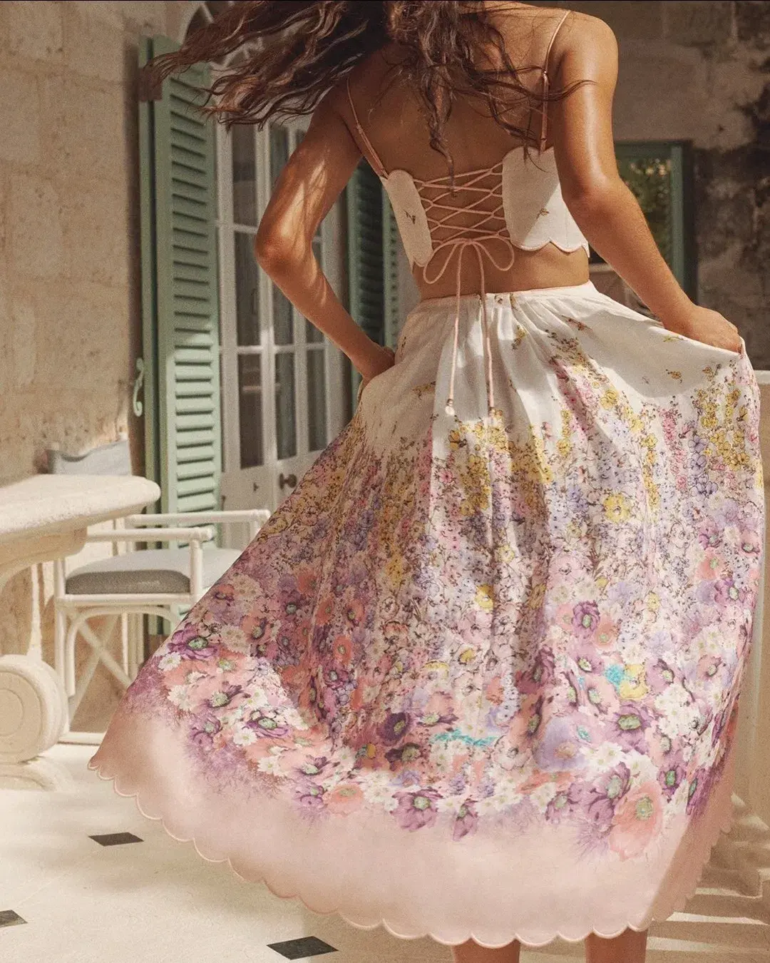 Zimmermann Jude Scallop Midi Dress in Peach Gradient Floral Size 3 /AU 14 - Image 4