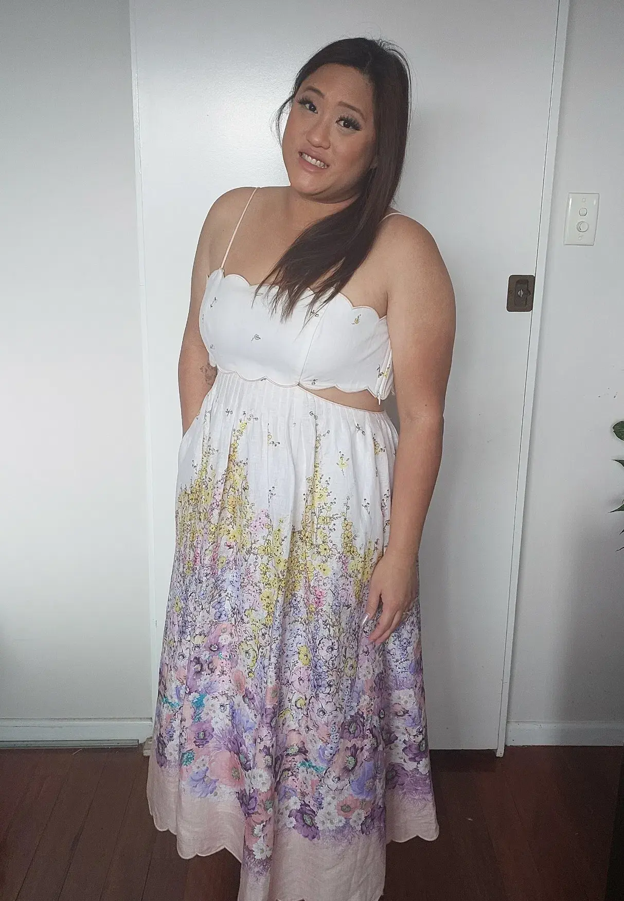 Zimmermann Jude Scallop Midi Dress in Peach Gradient Floral Size 3 /AU 14 - Image 2