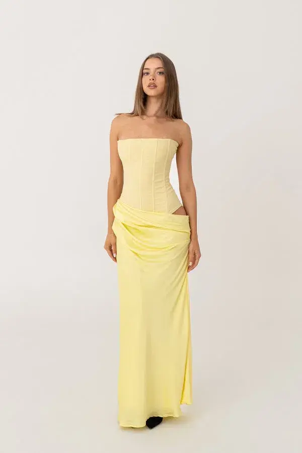 HNTR The Label Huxley Maxi Gown Lemon Size 6 for rent on The Volte - main image