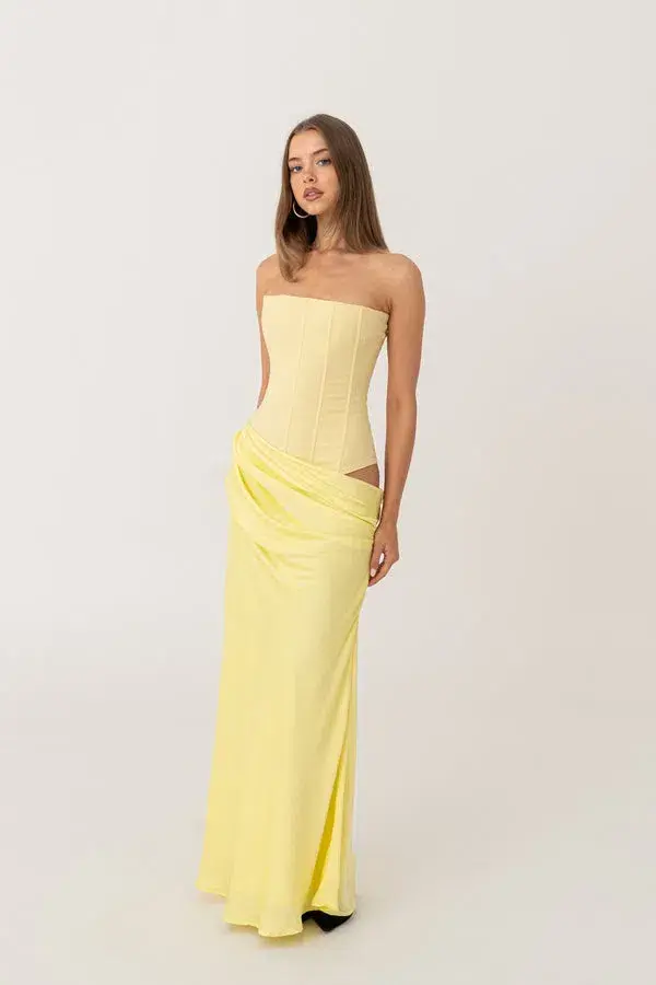 HNTR The Label Huxley Maxi Gown Lemon Size 6 for rent on The Volte - main image