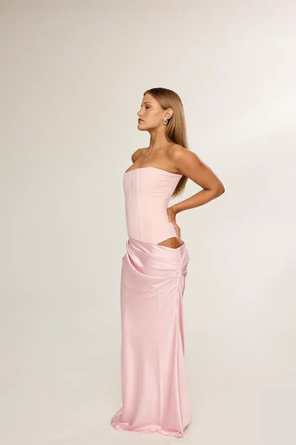 HNTR The Label Huxley Maxi Gown Baby Pink Size 8 for rent on The Volte - main image
