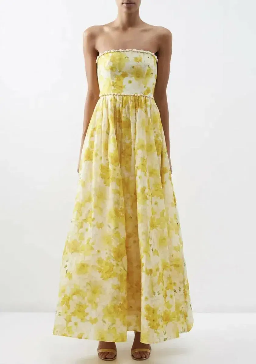 Zimmermann Wonderland Shell Embellished Silk Blend Gown Yellow Size AU 8 - Image 1