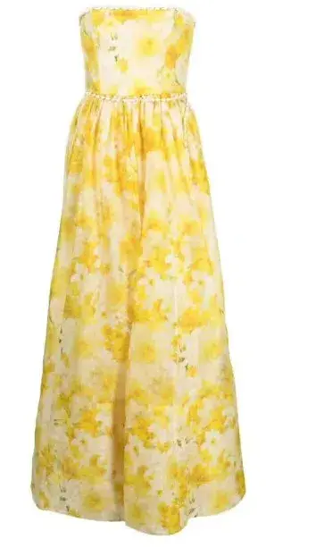 Zimmermann Wonderland Shell Embellished Silk Blend Gown Yellow Size AU 8 - Image 3