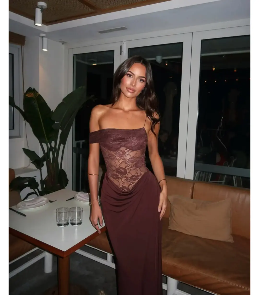 Natalie Rolt Sloane Maxi Dress Espresso Size AU 8 for rent on The Volte - main image