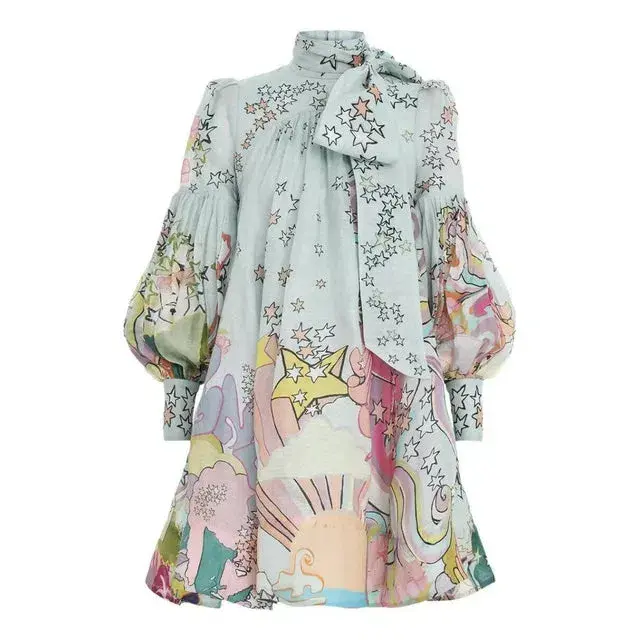 Zimmermann Concert Tie Neck Mini Dress Print Size AU 12 - Image 3