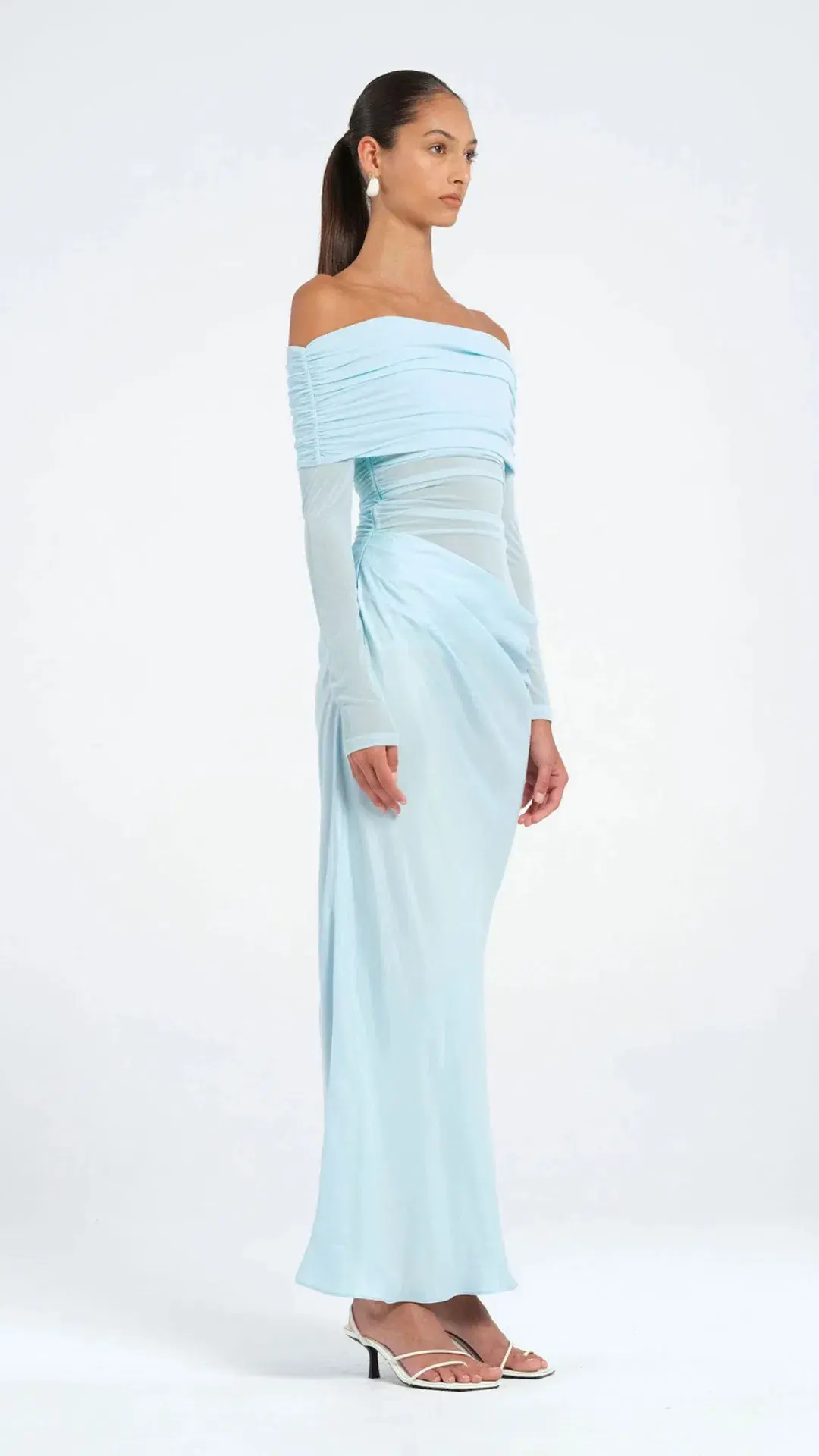 Benni Yasmin Off Shoulder Dress Maxi Baby Blue Size AU 10  for rent on The Volte - main image