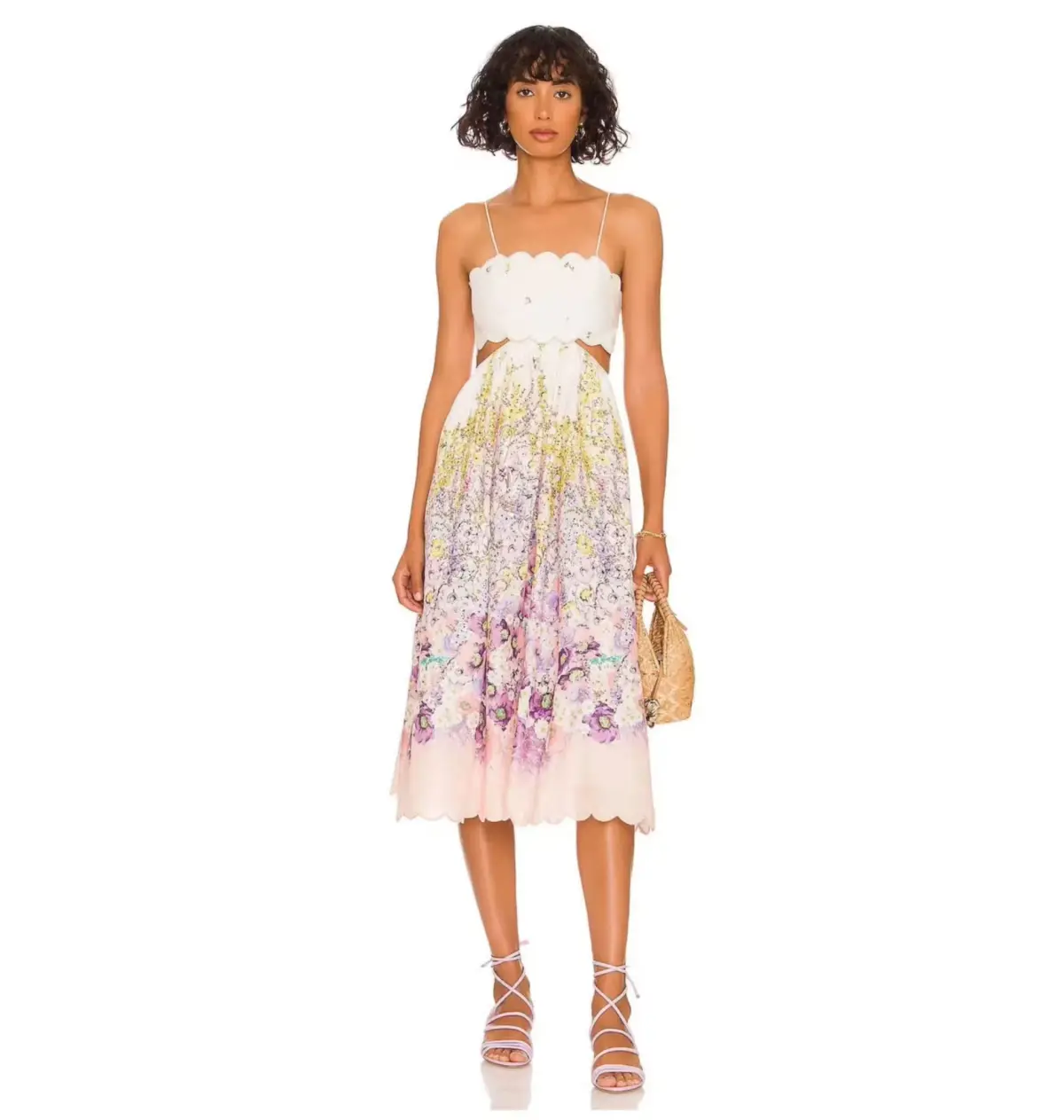 Zimmermann Jude Scallop Midi Dress Peach Gradient Floral Size 2 / AU 12 - Image 1