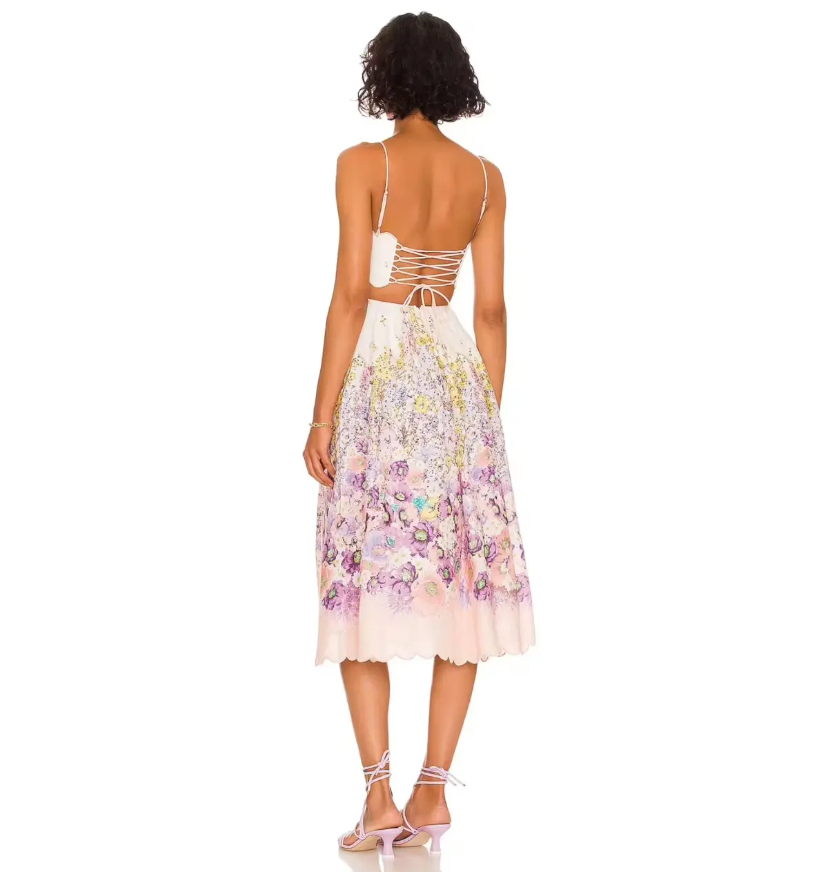 Zimmermann Jude Scallop Midi Dress Peach Gradient Floral Size 2 / AU 12 - Image 3