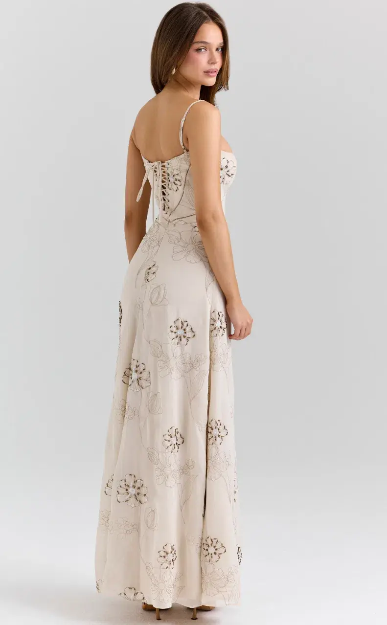 House of CB Seren vanilla embroidered hand beaded floral maxi dress Regular Cup Size S - Image 2