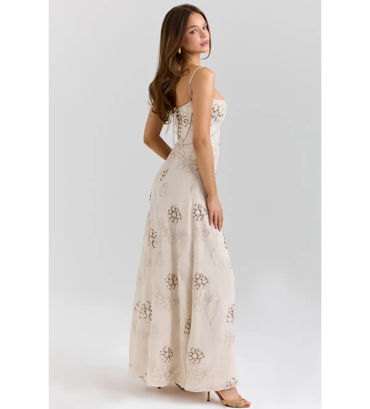 House of CB Seren Maxi Dress in Vanilla Hand-Beaded Floral Embroidery Size M / AU 10 - Image 3
