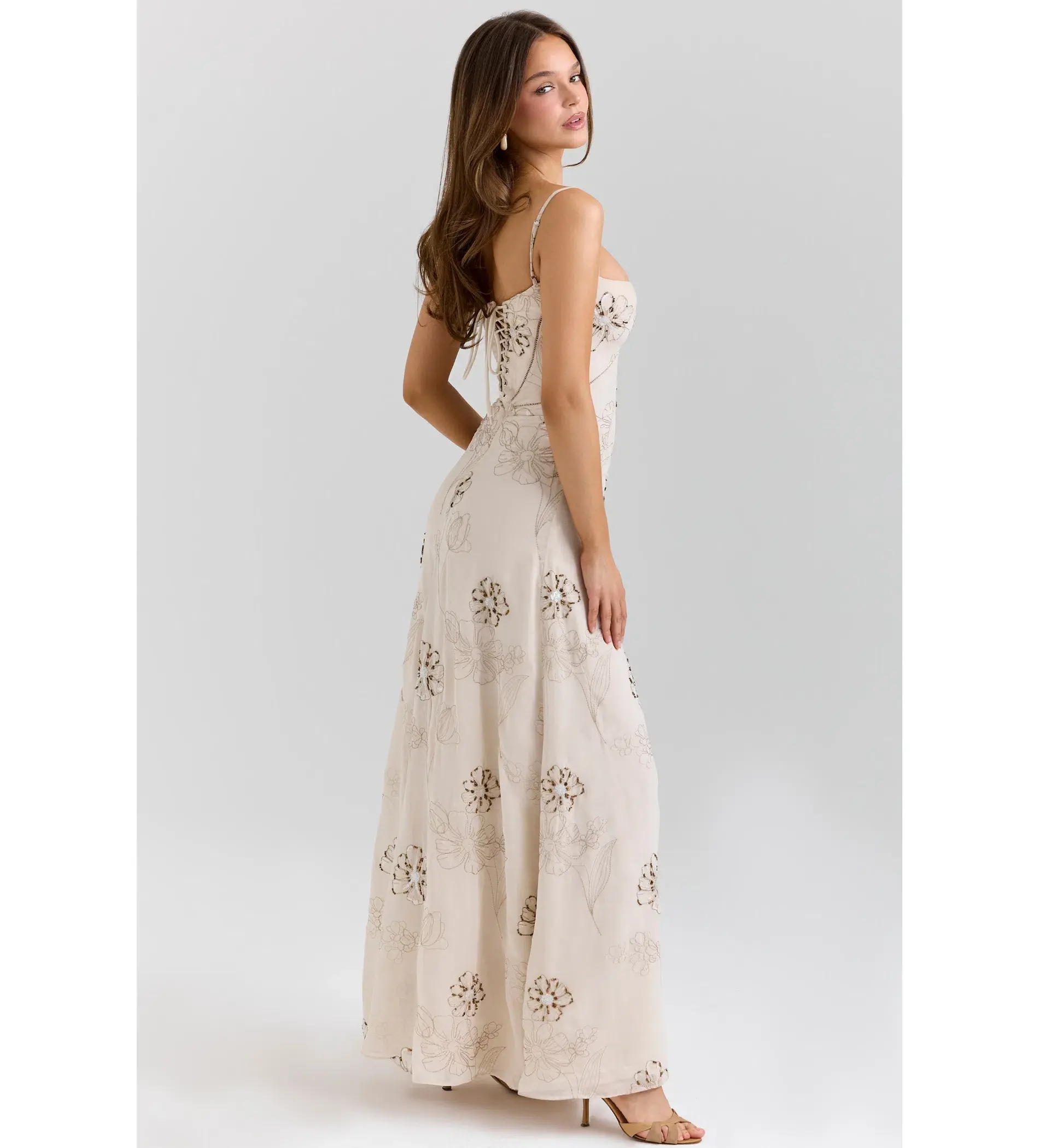 House of CB Seren Maxi Dress in Vanilla Hand-Beaded Floral Embroidery Size M / AU 10 - Image 2