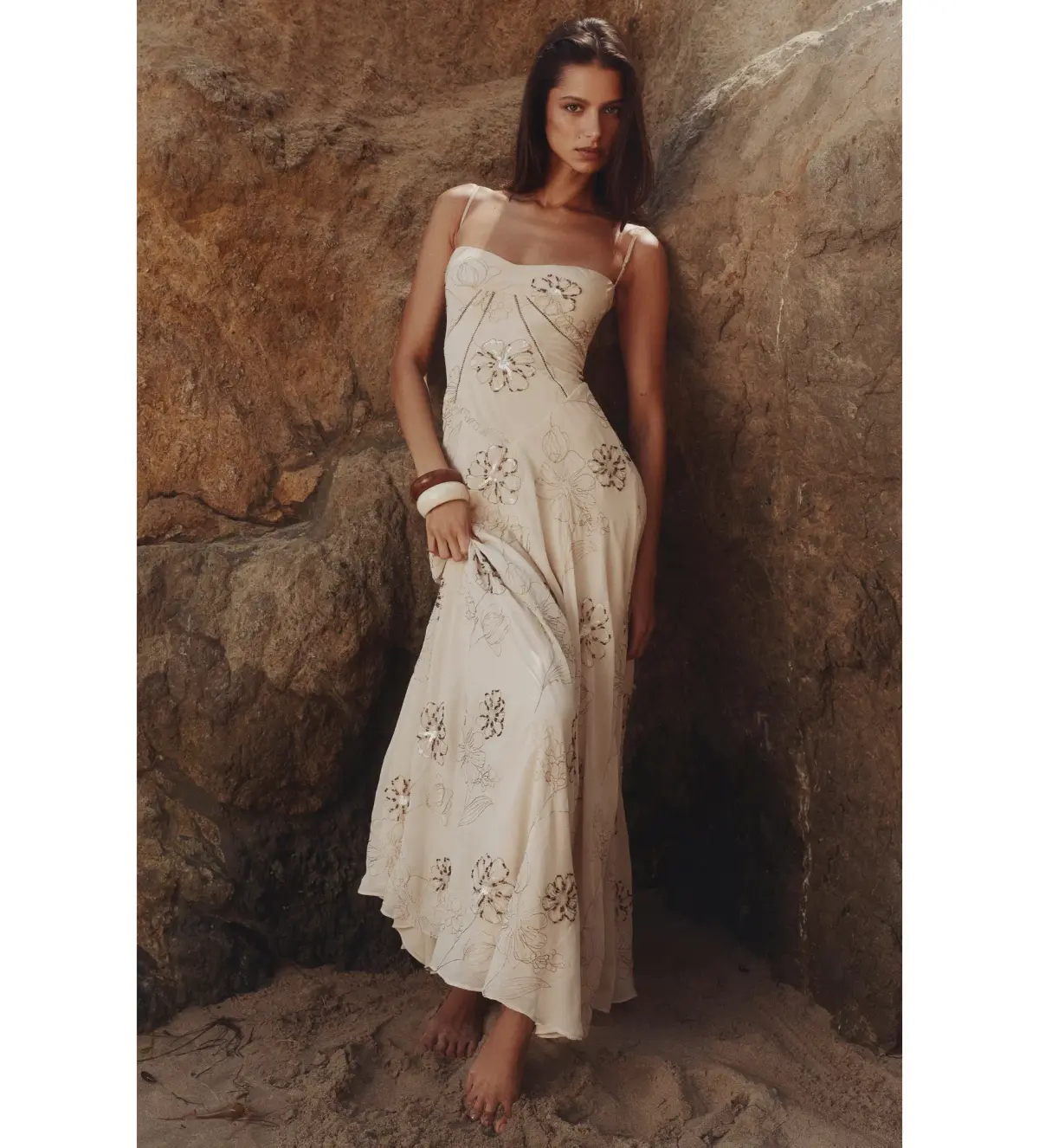 House of CB Seren Maxi Dress in Vanilla Hand-Beaded Floral Embroidery Size M / AU 10 - Image 1